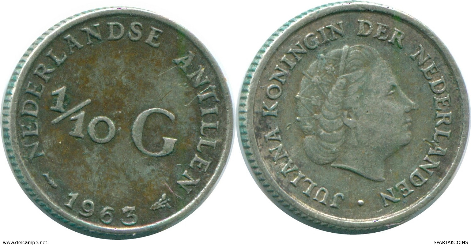 1/10 GULDEN 1963 ANTILLAS NEERLANDESAS PLATA Colonial Moneda #NL12591.3.E.A - Netherlands Antilles