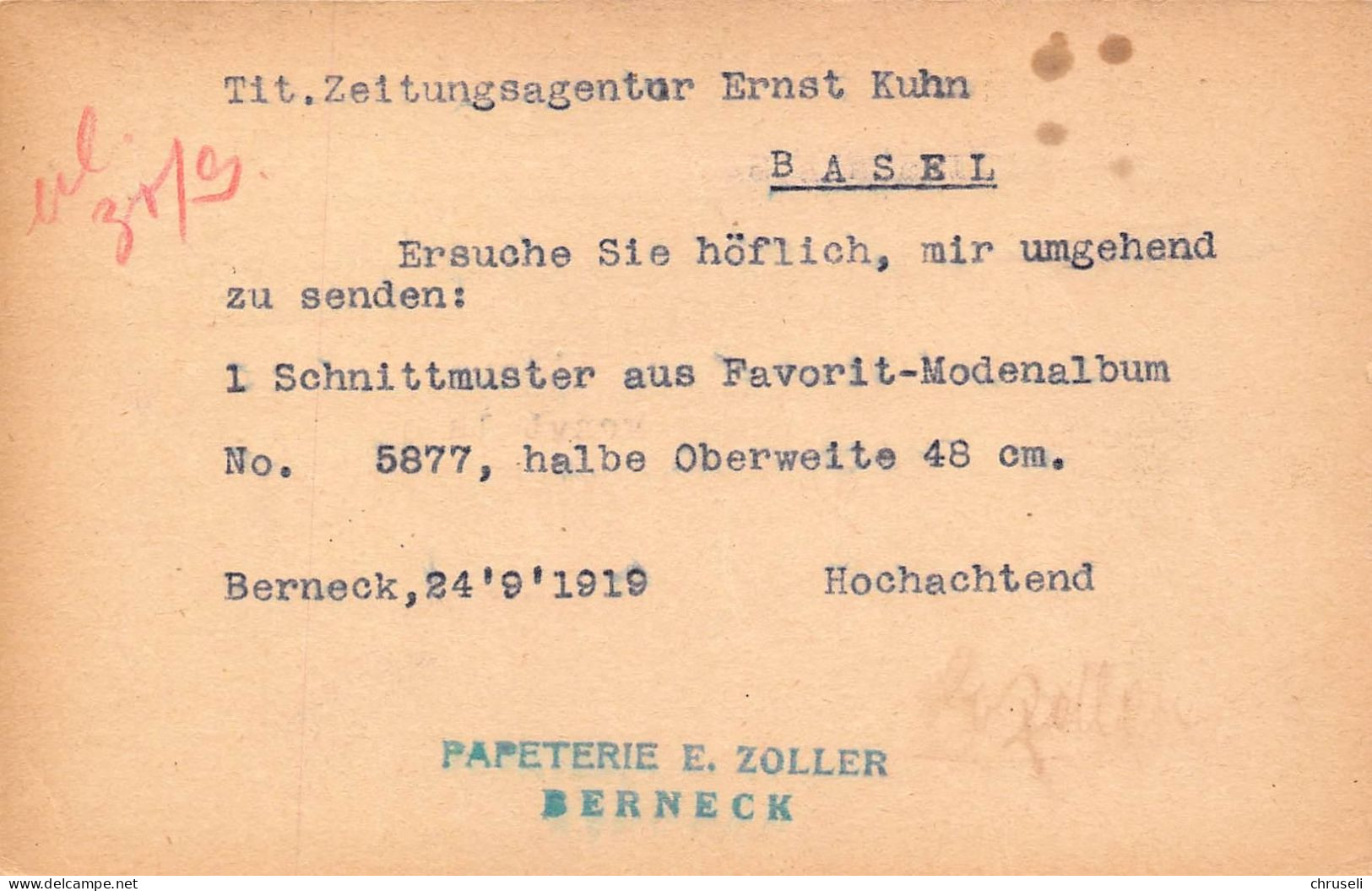 Berneck E. Zoller  Papeterie & Buchbinderei  Firmen Gewerbestempel Besonderheiten - Stamped Stationery