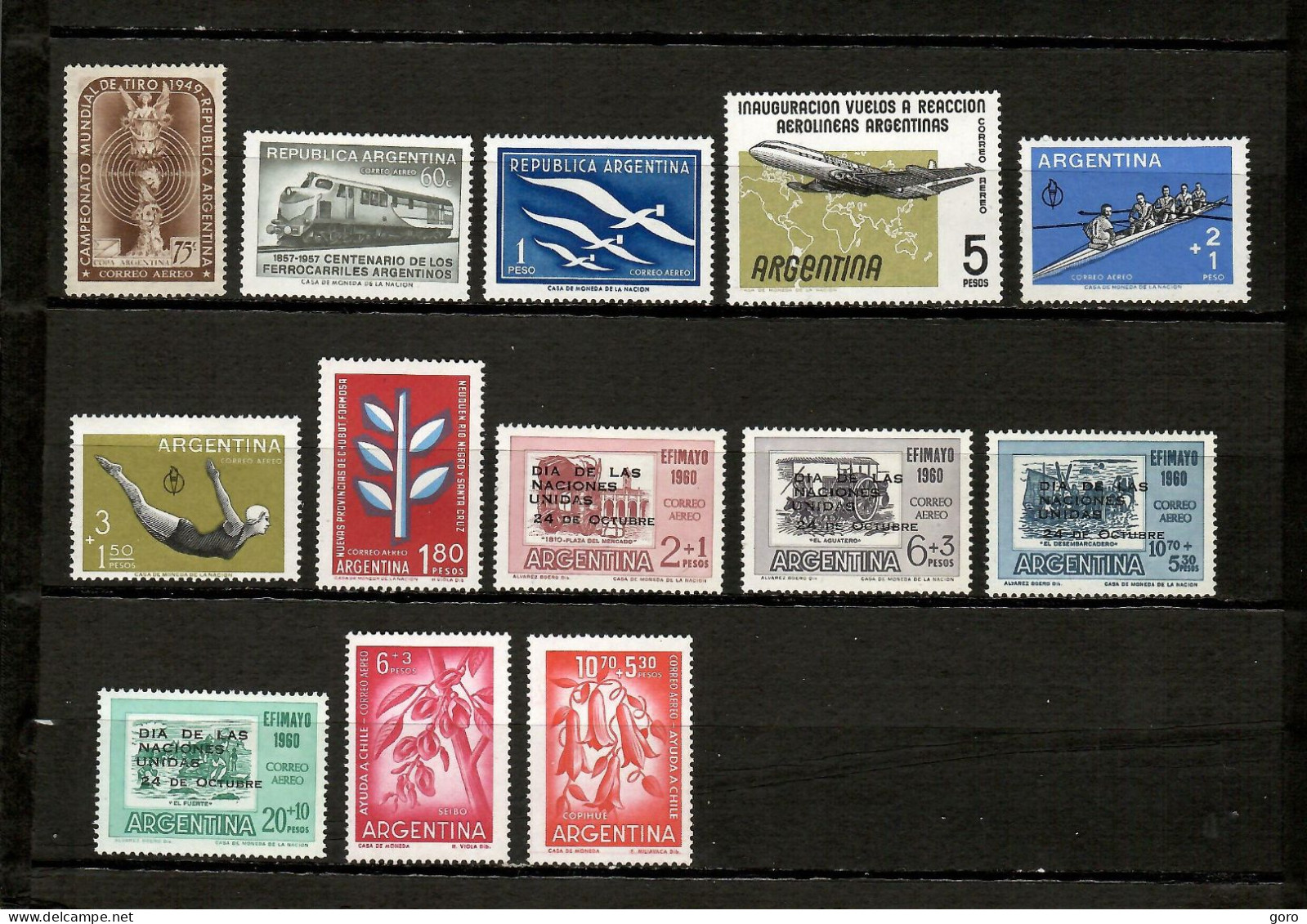 Argentina  1949-60 .-  Y&T  Nº  33-47-50-62-63/65-69-70/3-74/5   Aéreos    ** - Airmail