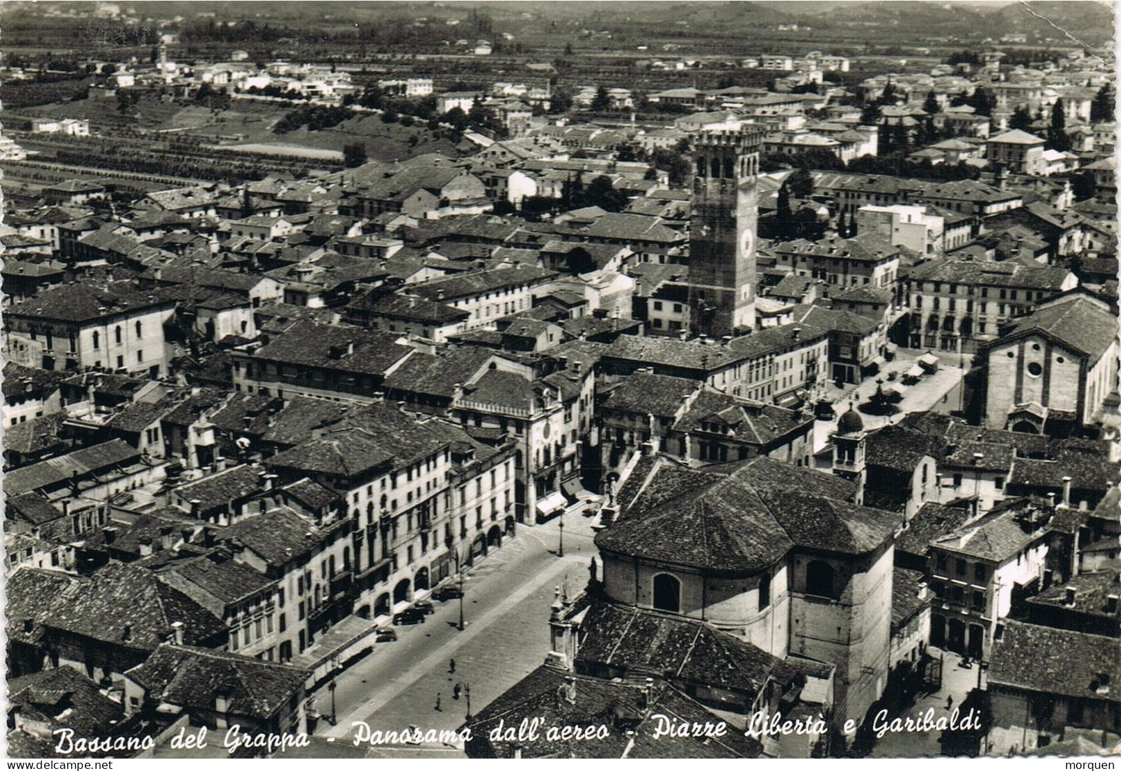 55028. Postal BASSANO De GRAPPA (Vicenza) 1958, Vista Plaza Libertá De GARIBALDI. Vittoria MONTE GRAPPA - 1946-60: Storia Postale