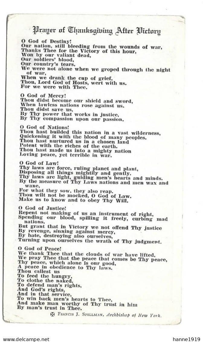 New York Victory Day 1945 Saint Patrick' S Cathedral Prayer Of Thanksgiving Htje - Oorlog 1939-45