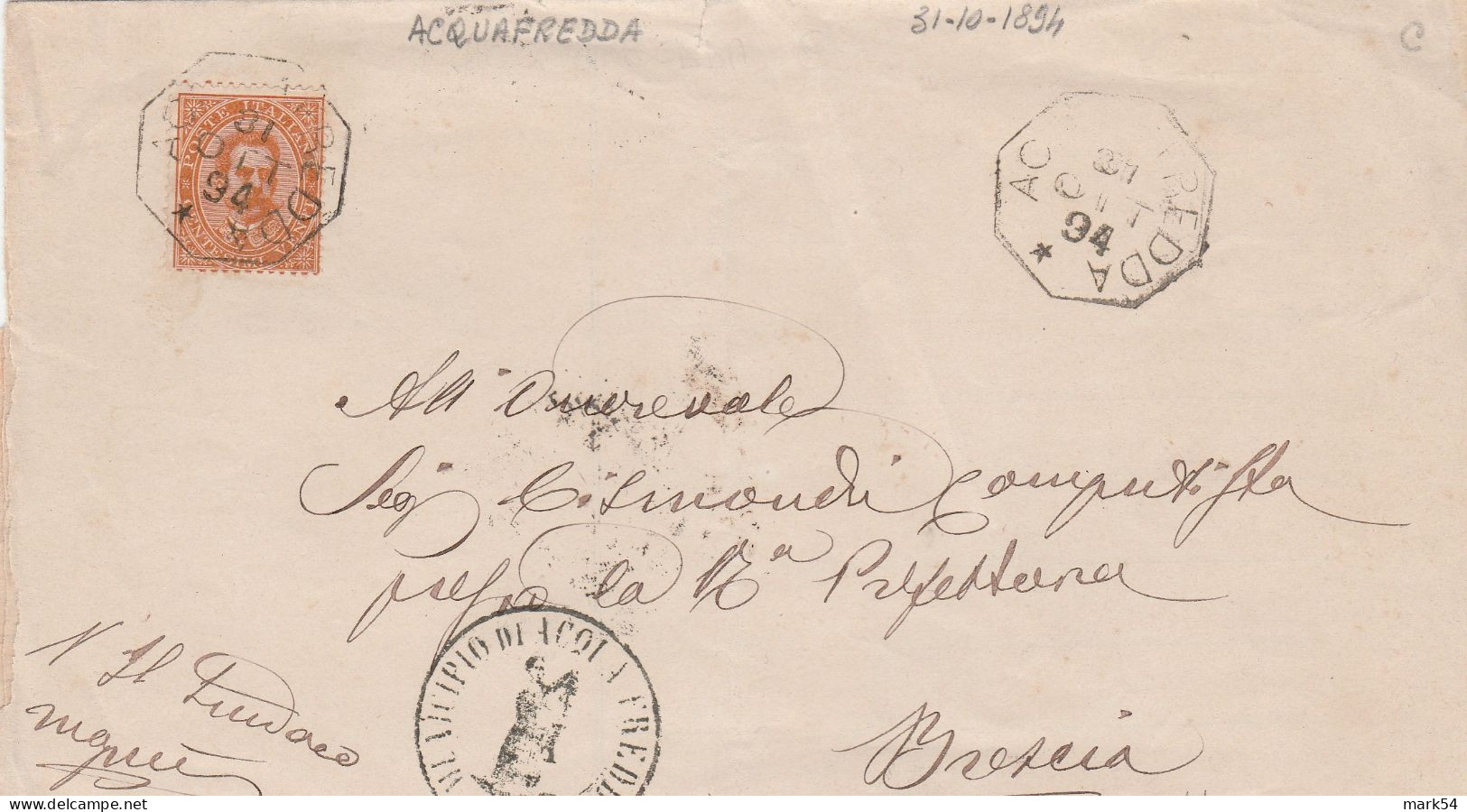 E 253 Acquafredda (Brescia) Ottagonale Del 1894 - Poststempel