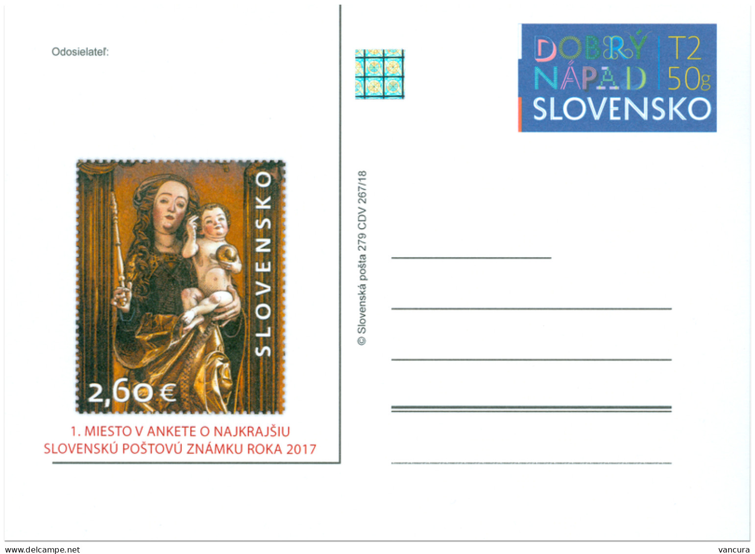 CDV 279 Slovakia Best Slovak Stamp Poll Of 2017, Issued In 2018 - Scultura