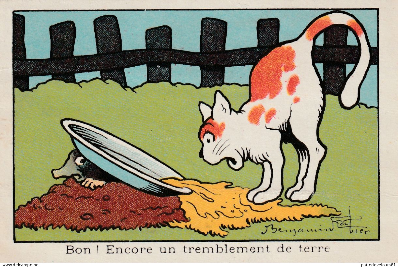 CPA  Image Style Bon-point 7x10,5 Animaux Chat Taupe Tremblement De Terre Cat Mole Illustrateur B.RABIER - Rabier, B.