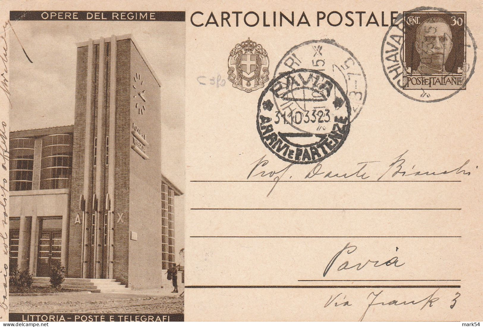 E 231 Chiavari Frazionario 28-75 Del 1933 Su CP Opere Del Regime - Poststempel