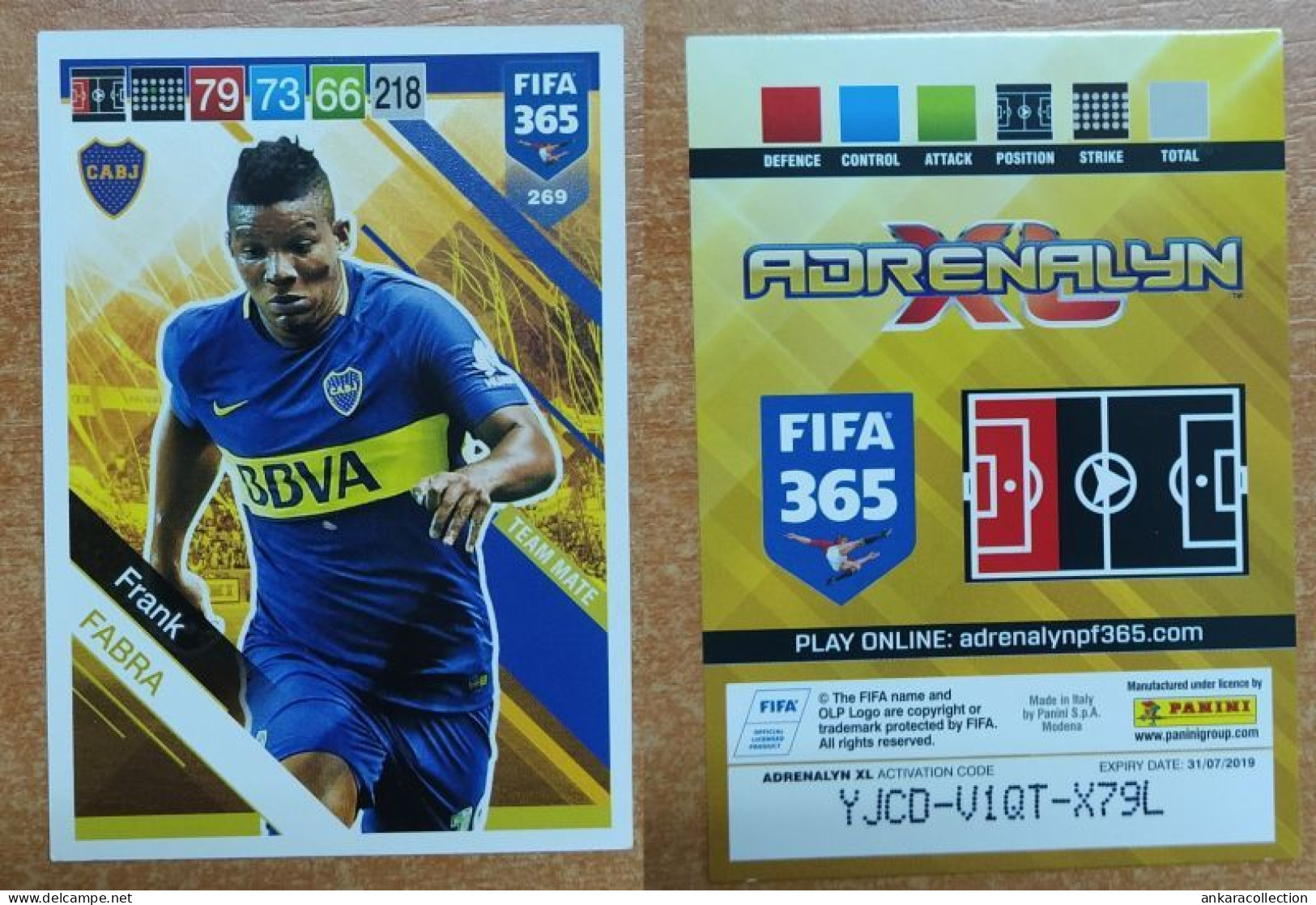 AC - 269 FRANK FABRA  BOCA JUNIORS  PANINI FIFA 365 2019 ADRENALYN TRADING CARD - Tarjetas