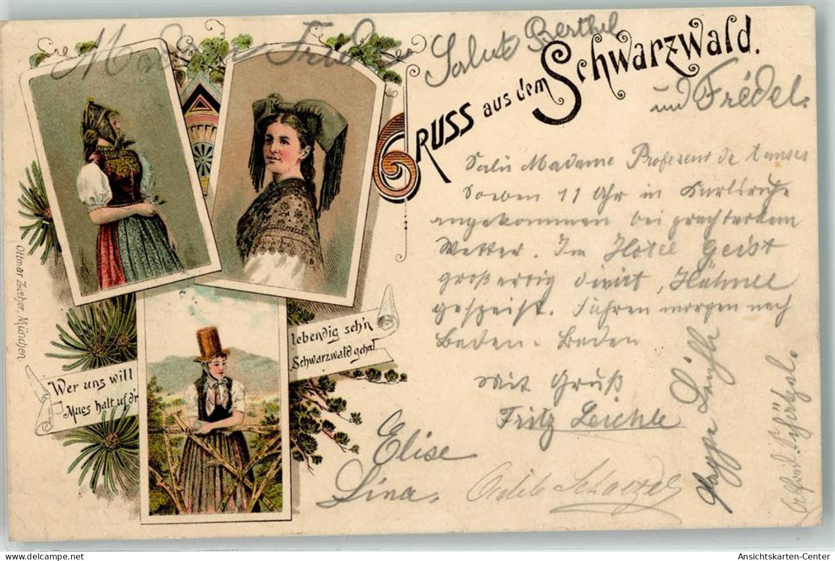 13937707 - Gruss Aus Dem Schwarzwald  Frauen In Tracht  Zieher, Ottmar Lithographie  AK - Other & Unclassified