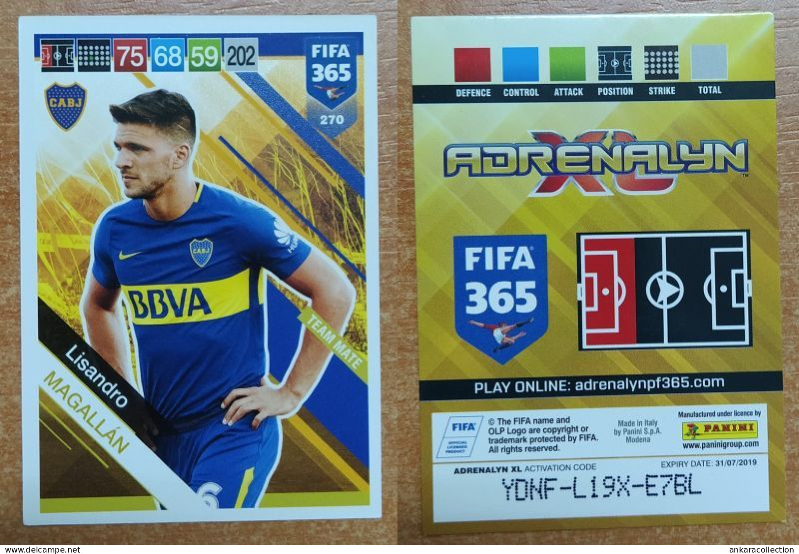 AC - 270 LISANDRO MAGALLAN  BOCA JUNIORS  PANINI FIFA 365 2019 ADRENALYN TRADING CARD - Tarjetas