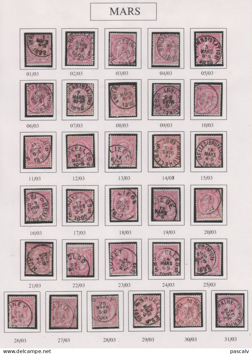 COB 46 Calendrier Complet Du 1 Janvier Au 31 Décembre 366 Timbres - 1884-1891 Leopoldo II