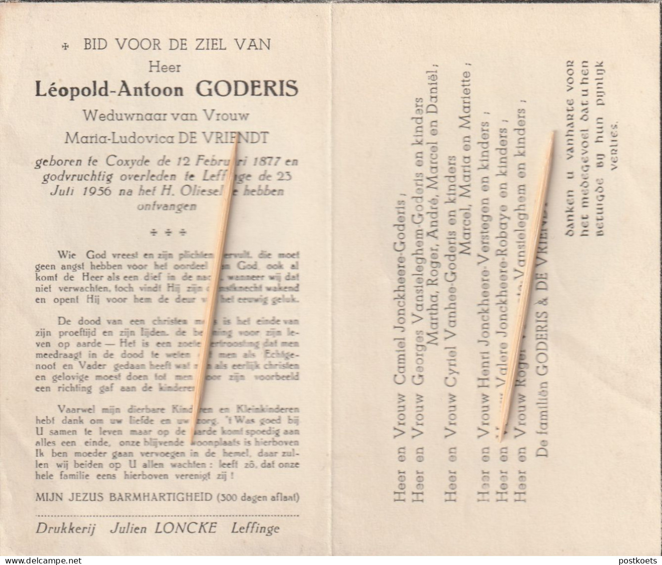 Koksijde, Coxyde, Leffinge, Leopold Goderis, De Vriendt - Devotion Images