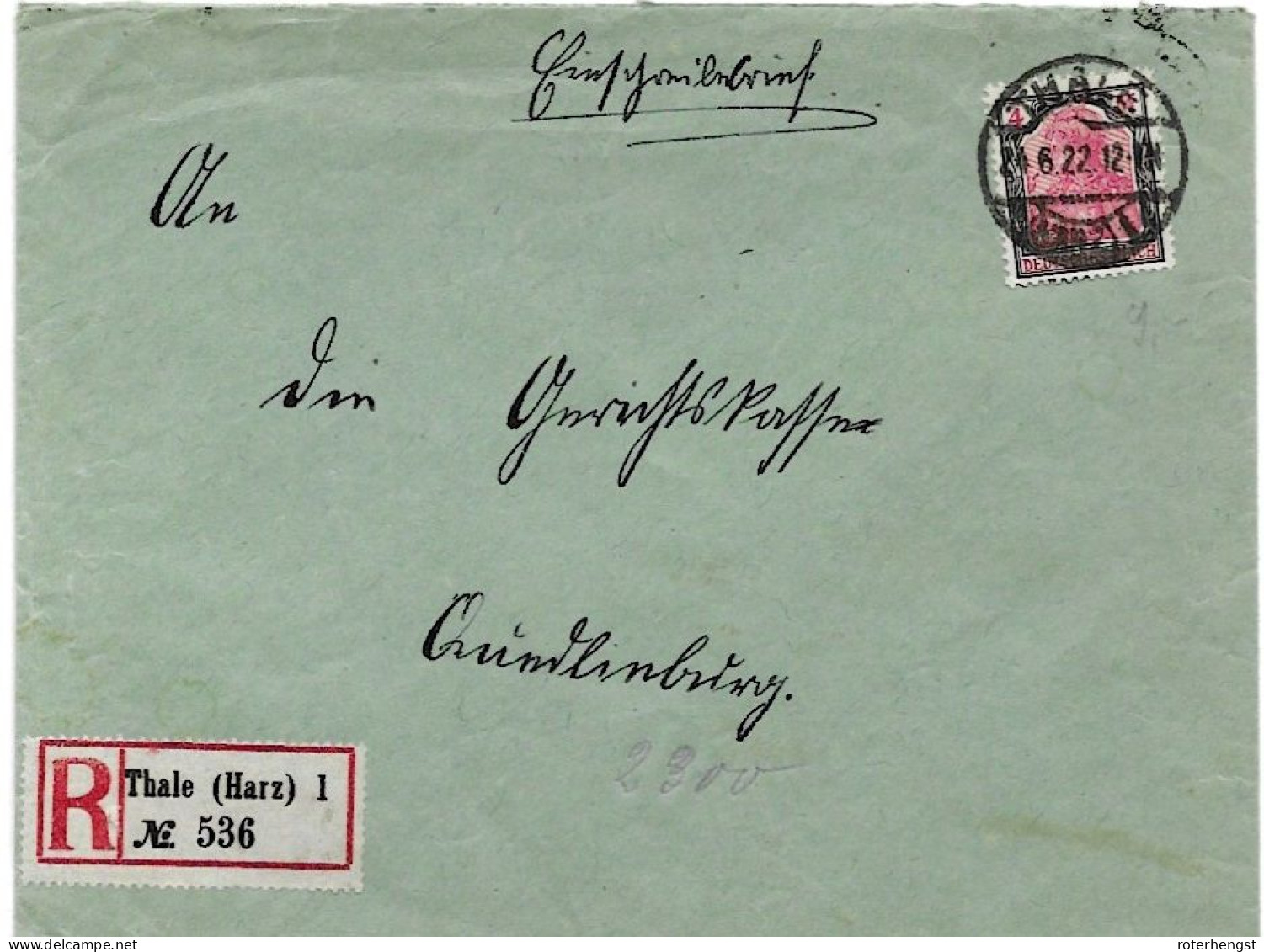 Germany Infla Period Michel 153 Letter From THALE 24.6.1922 - Briefe U. Dokumente