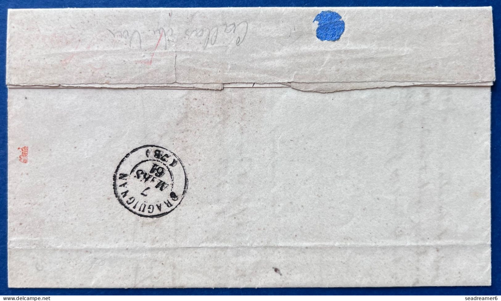 Lettre Napoleon N°14 20c Bleu Oblitéré PC 586 + Dateur T22 Perlé De CALLAS DU VAR Pour GRASSE TTB - 1853-1860 Napoleon III