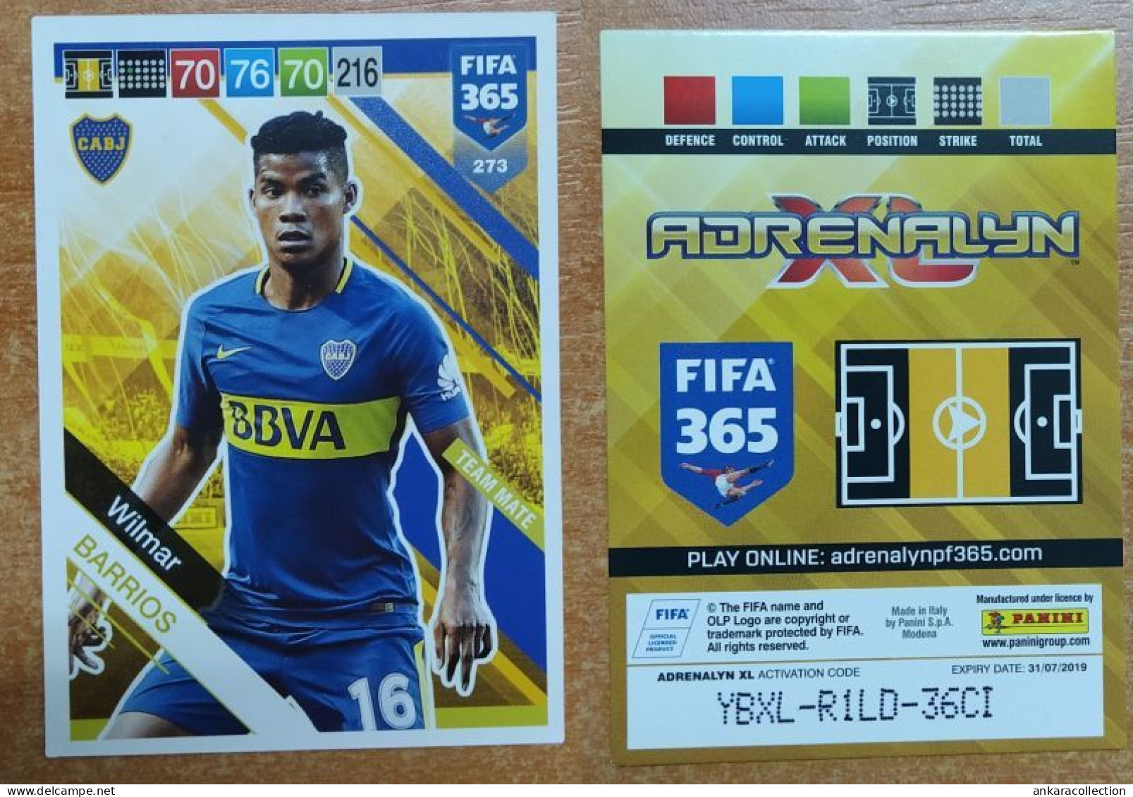 AC - 273 WILMAR BARRIOS  BOCA JUNIORS  PANINI FIFA 365 2019 ADRENALYN TRADING CARD - Tarjetas