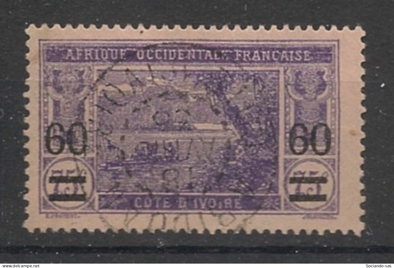 COTE D'IVOIRE - 1922-25 - N°YT. 59 - Lagune Ebrié 60c Sur 75c Violet - Oblitéré / Used - Usati