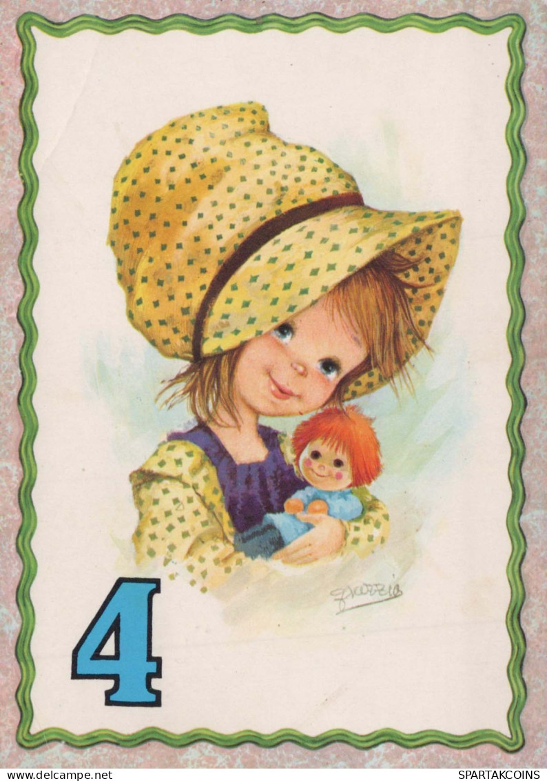 FELIZ CUMPLEAÑOS 4 Año De Edad CHICA NIÑOS Vintage Tarjeta Postal CPSM #PBT967.A - Cumpleaños