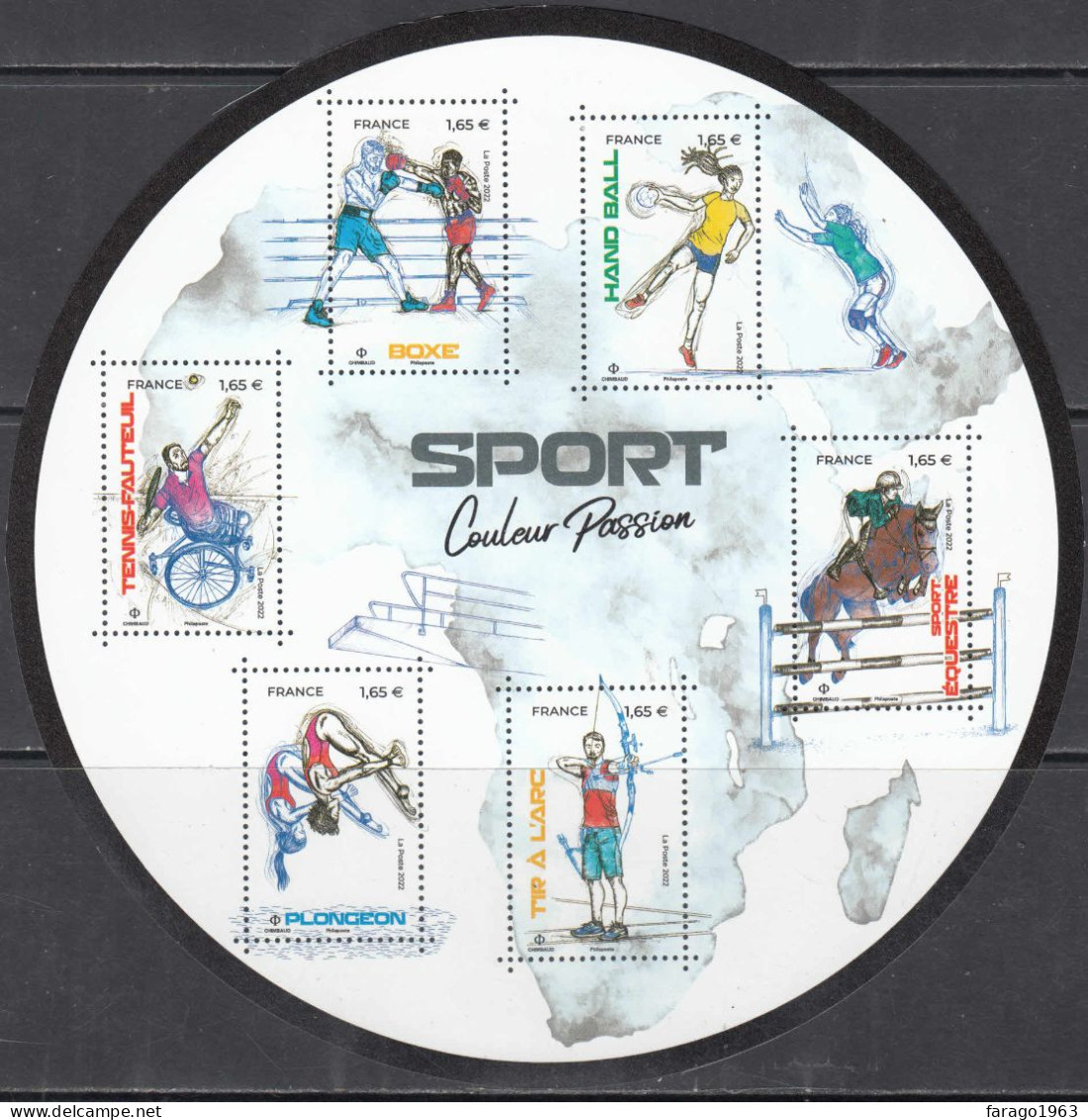 2022 France Sport Equestrian Horses Archery Boxing Miniature Sheet Of 6 MNH @ BELOW FACE VALUE - Nuovi