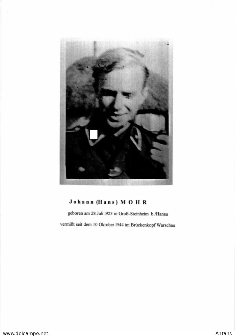 Biographie Uscha. Mohr, Verm. 10.10.1944, 13./SS-PGR 5, Brückenkopf Warschau - 1939-45