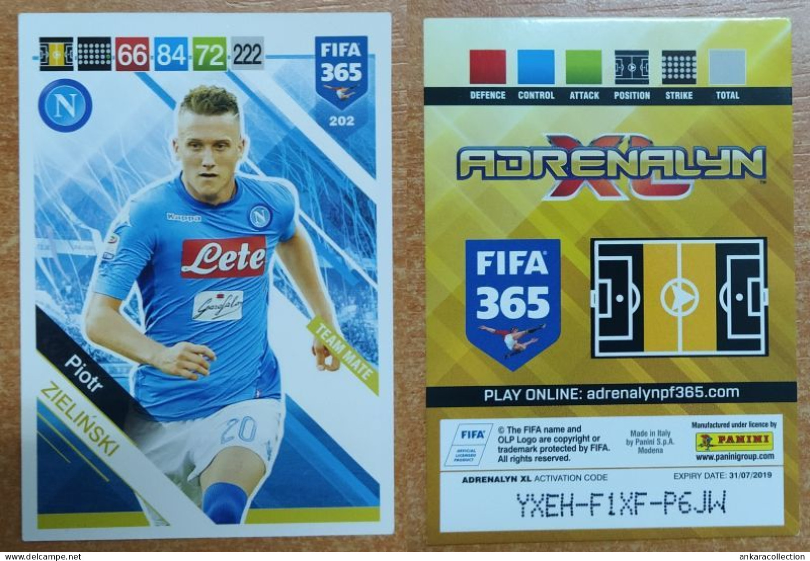 AC - 202 PIOTR ZIELINSKI  NAPOLI  PANINI FIFA 365 2019 ADRENALYN TRADING CARD - Trading-Karten