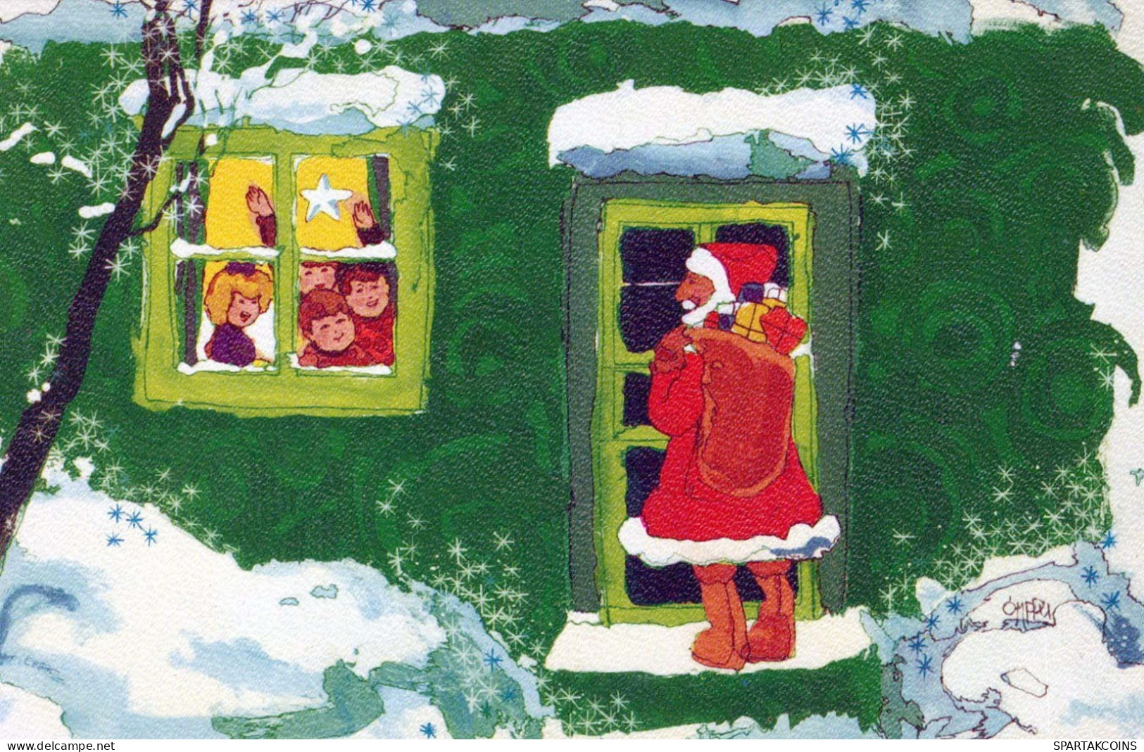 SANTA CLAUS Happy New Year Christmas GNOME Vintage Postcard CPSMPF #PKG384.A - Santa Claus