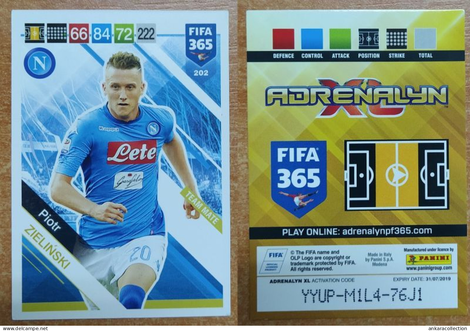 AC - 202 PIOTR ZIELINSKI  NAPOLI  PANINI FIFA 365 2019 ADRENALYN TRADING CARD - Trading-Karten