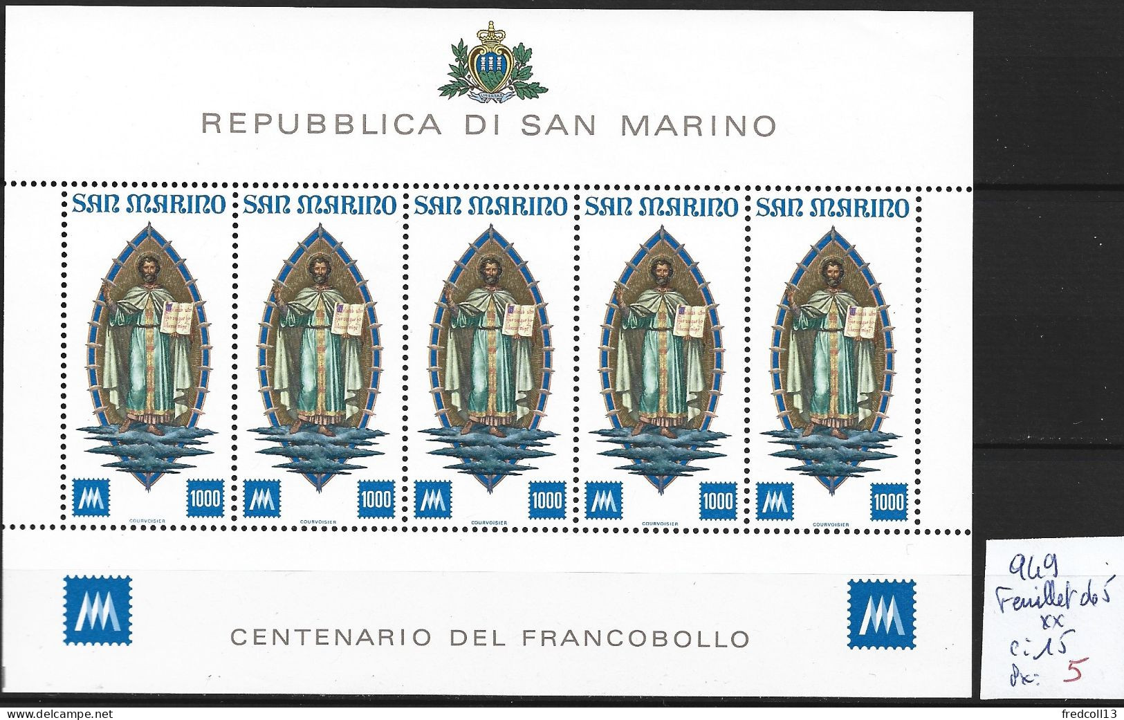 SAINT-MARIN 949 Feuillet De 5 ** Côte 15 € - Unused Stamps