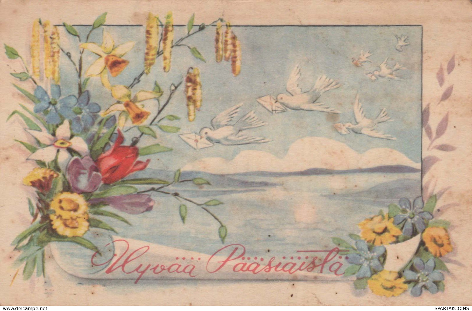 PASQUA FIORI Vintage Cartolina CPA #PKE153.A - Easter