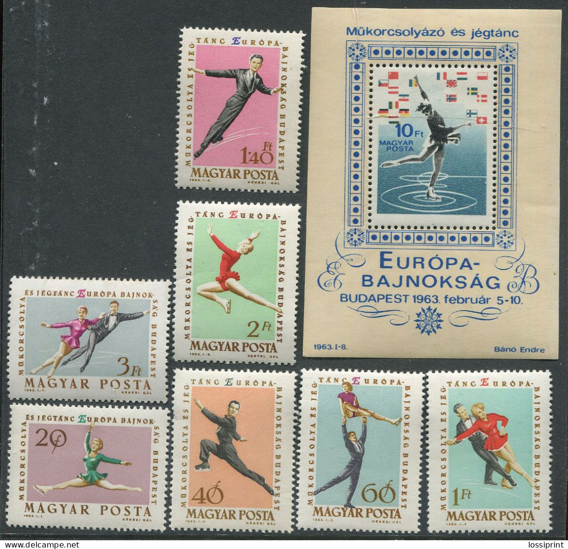 Hungary:Unused Stamps Serie And Block Figure Skating European Championships In Budapest 1963, MNH - Kunstschaatsen