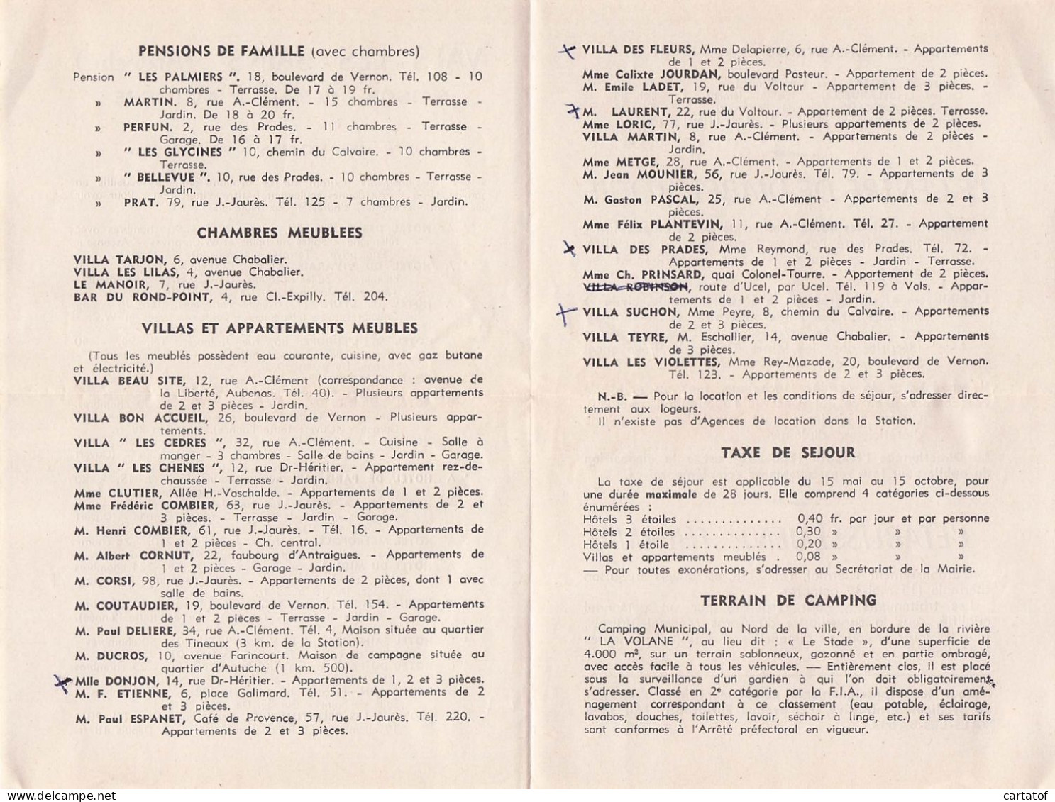 VALS LES BAINS Ardèche . Liste Des Hôtels Camping , Médecins ...Saison 1963 . - Cuadernillos Turísticos