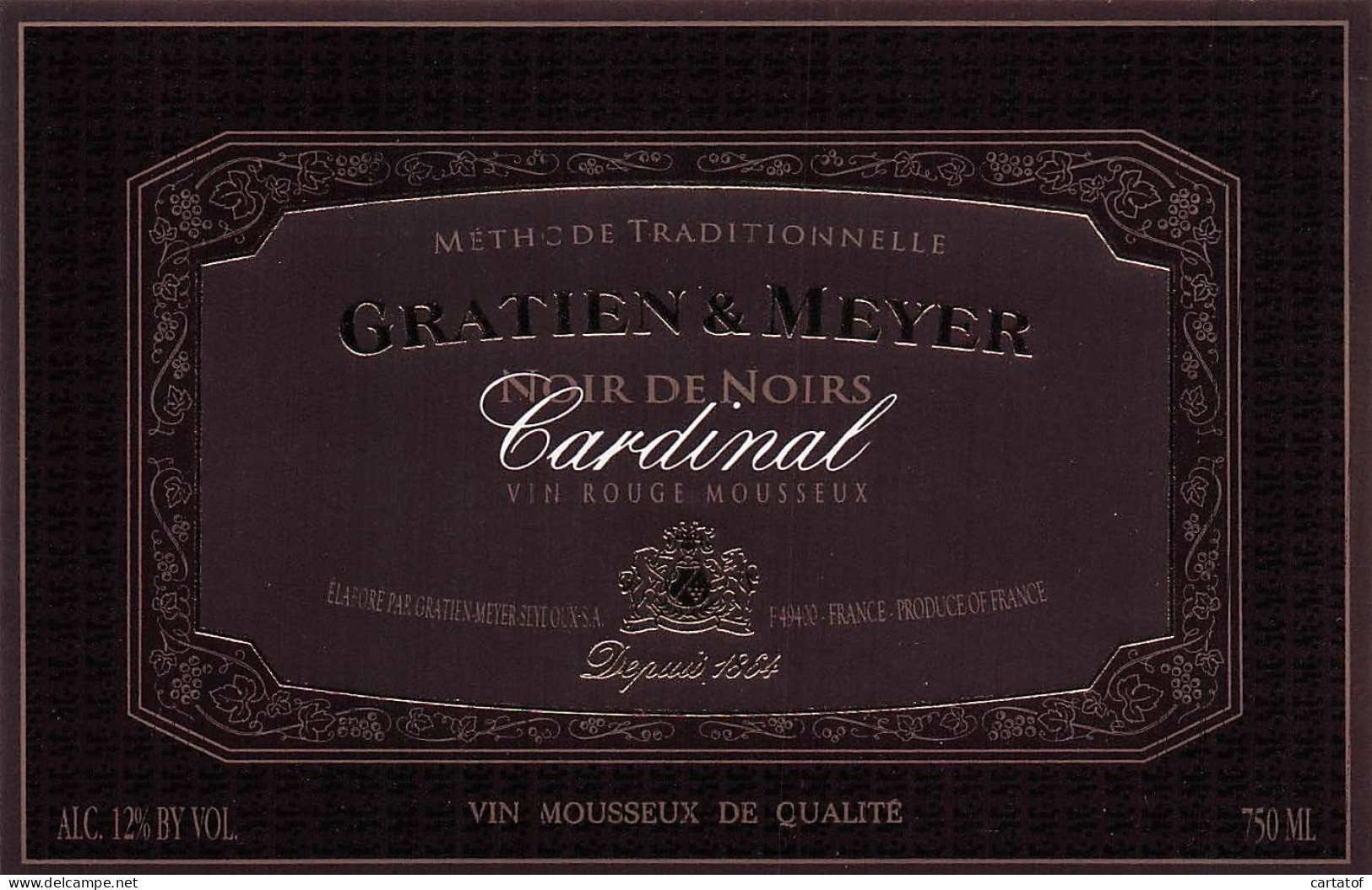 Etiquette GRATIEN MEYER Noir De Noirs CARDINAL .  - Other & Unclassified