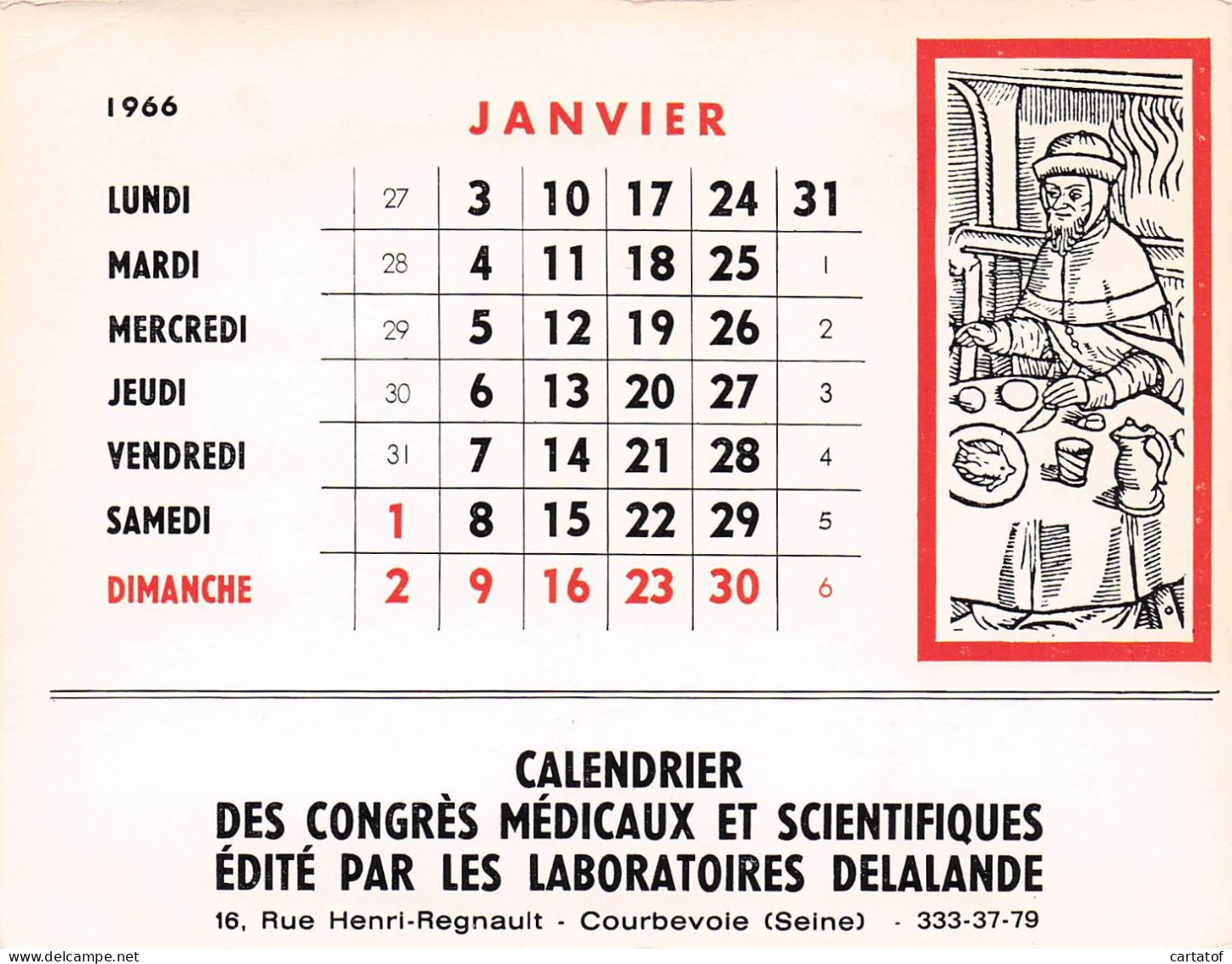 Calendrier Des Congrès Médicaux Et Scientifiques 1966. LABORATOIRES DELALANDE à COURBEVOIE . - Petit Format : 1961-70
