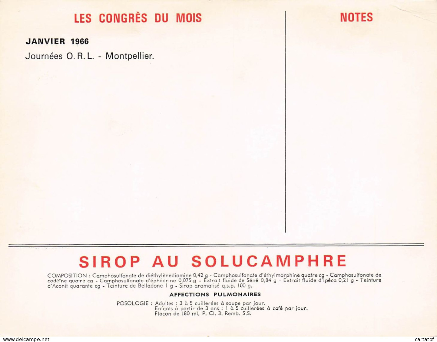 Calendrier Des Congrès Médicaux Et Scientifiques 1966. LABORATOIRES DELALANDE à COURBEVOIE . - Kleinformat : 1961-70