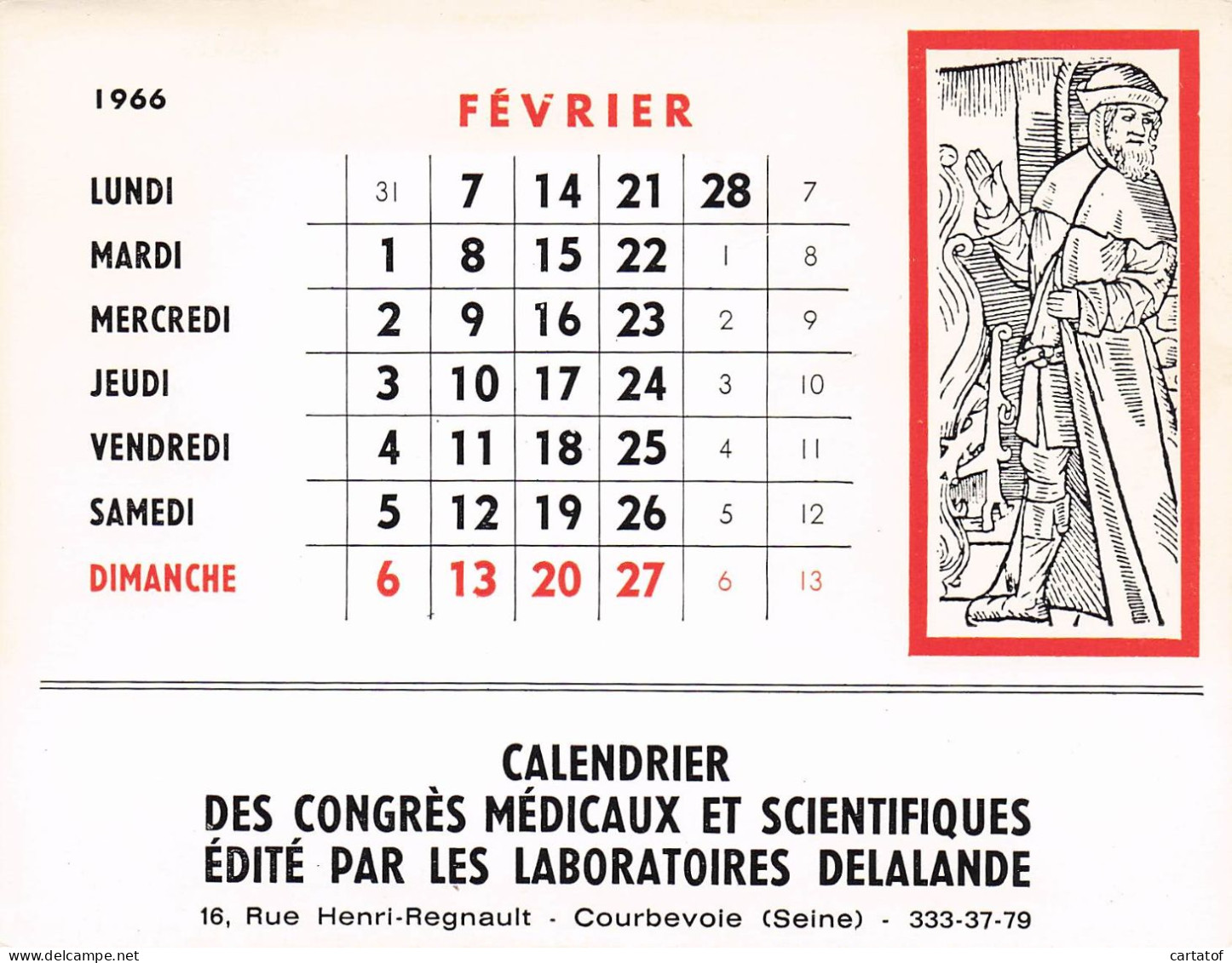 Calendrier Des Congrès Médicaux Et Scientifiques 1966. LABORATOIRES DELALANDE à COURBEVOIE . - Formato Piccolo : 1961-70