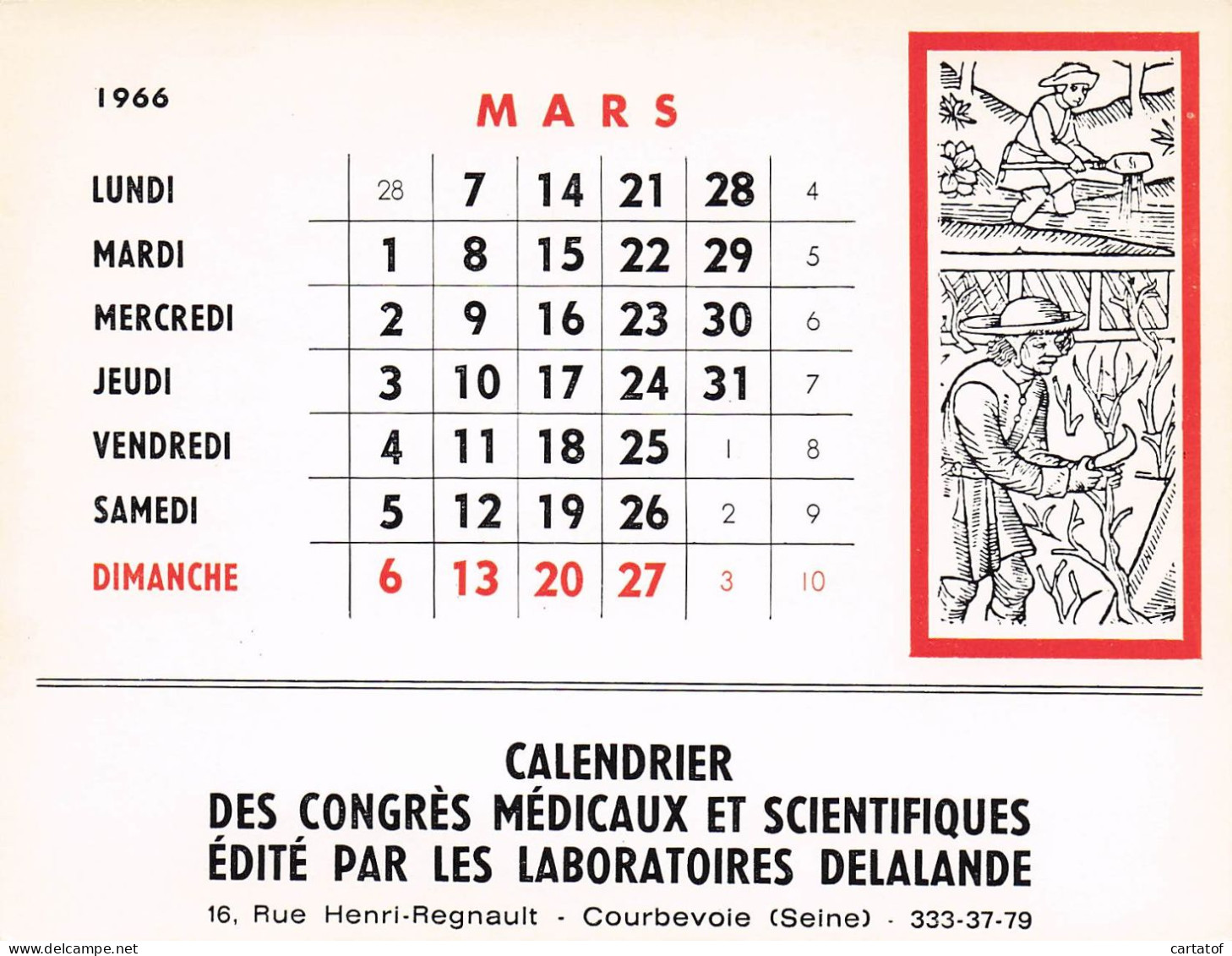 Calendrier Des Congrès Médicaux Et Scientifiques 1966. LABORATOIRES DELALANDE à COURBEVOIE . - Klein Formaat: 1961-70