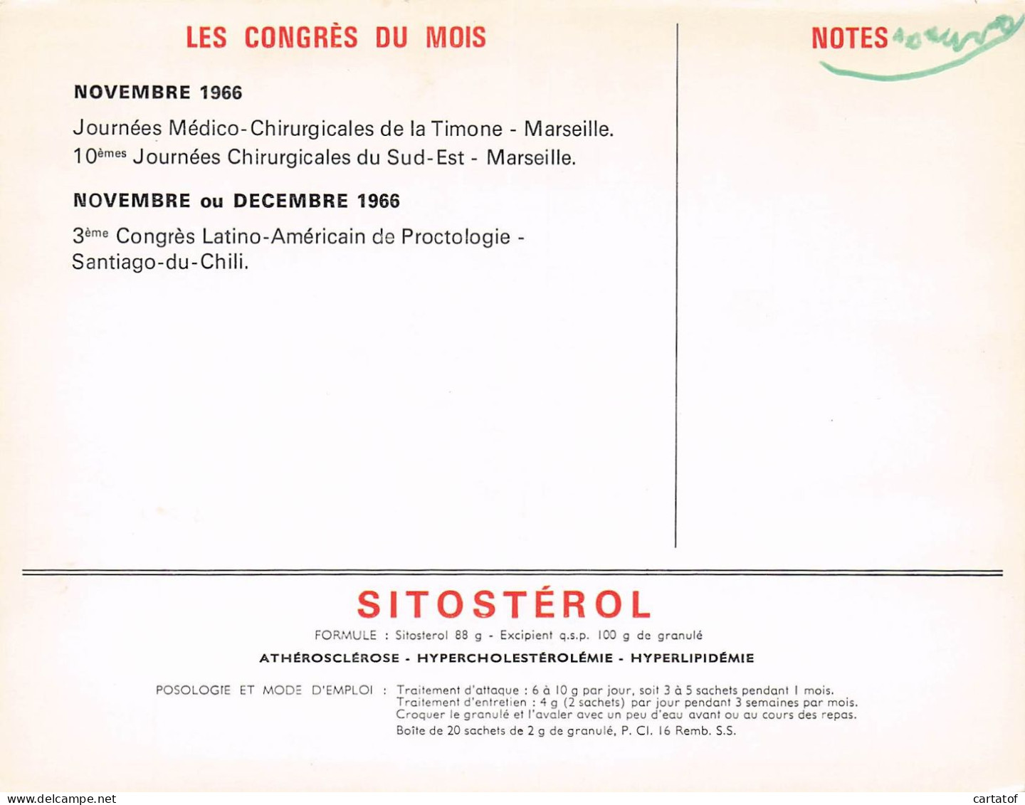 Calendrier des Congrès Médicaux et Scientifiques 1966. LABORATOIRES DELALANDE à COURBEVOIE .