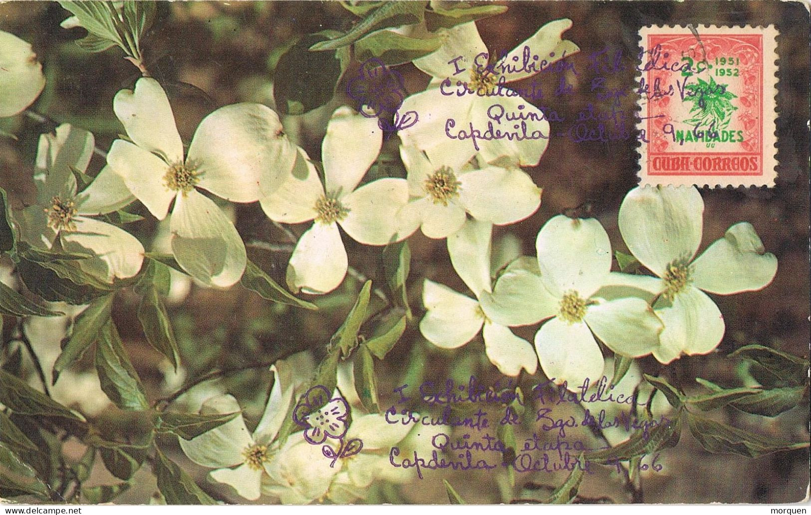 55032. Postal CAPDEVILA (Cuba) 1966. Exposicion Filatelica Itinerante. SANTIAGO De Las VEGAS, Sello Navidades - Brieven En Documenten