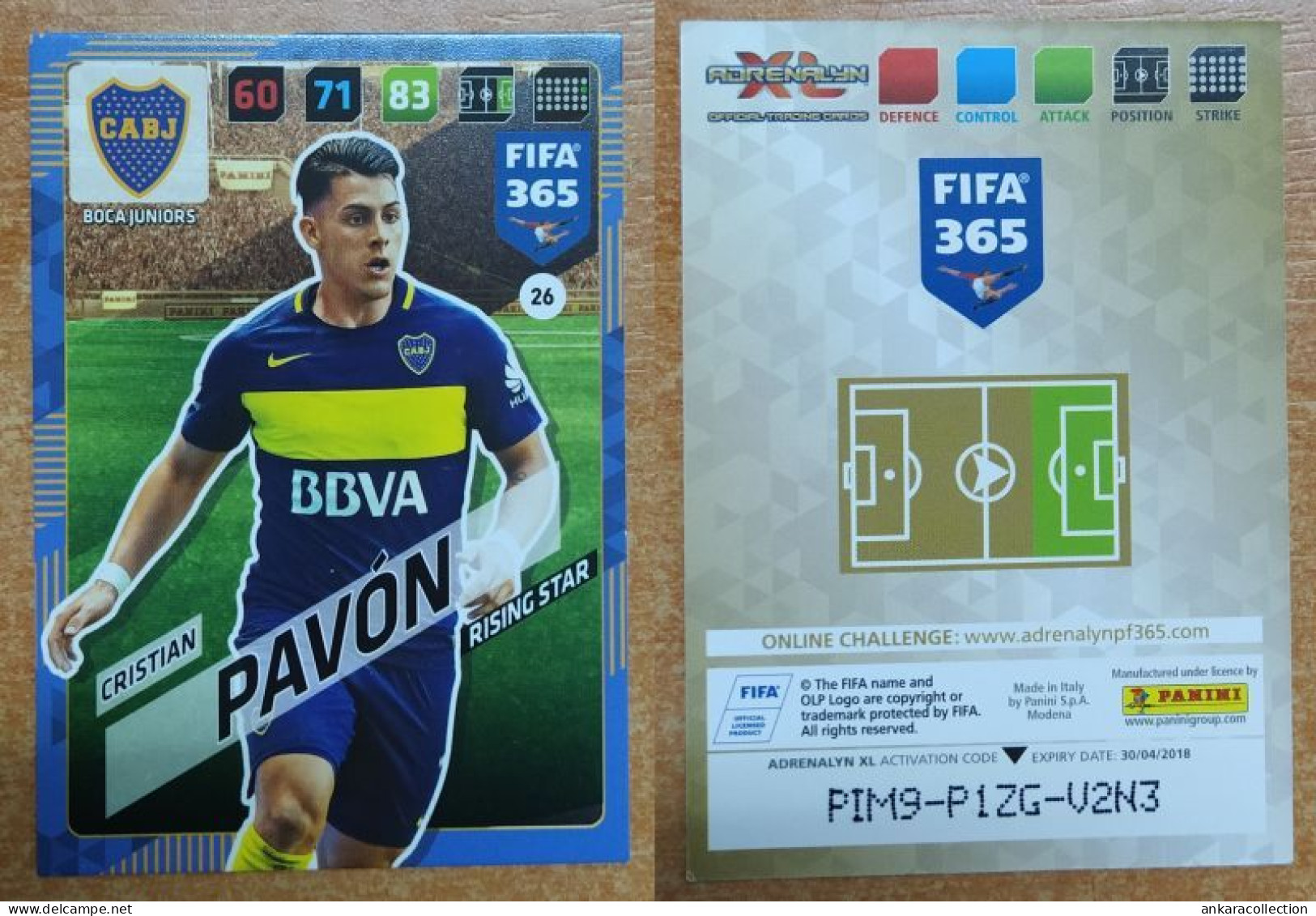 AC - 26 CRISTIAN PAVON  BOCA JUNIORS  RISING STAR  PANINI FIFA 365 2018 ADRENALYN TRADING CARD - Trading Cards
