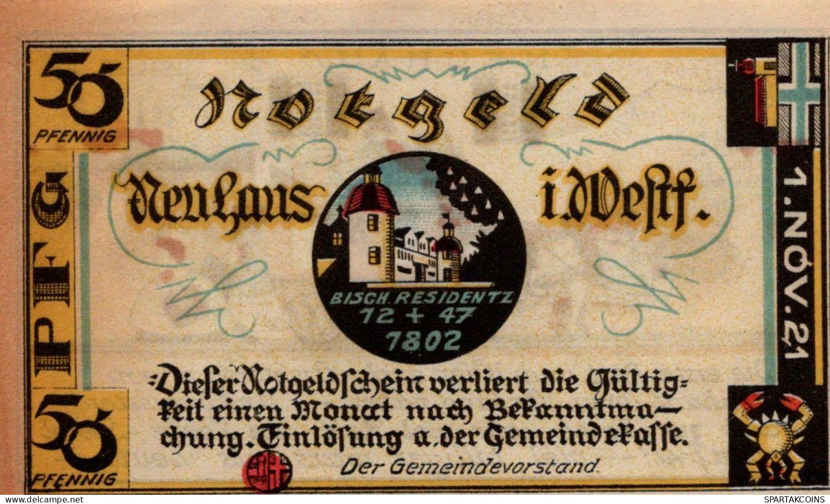 50 PFENNIG 1921 Stadt NEUHAUS IN WESTFALEN Westphalia DEUTSCHLAND Notgeld #PF846 - [11] Emissioni Locali