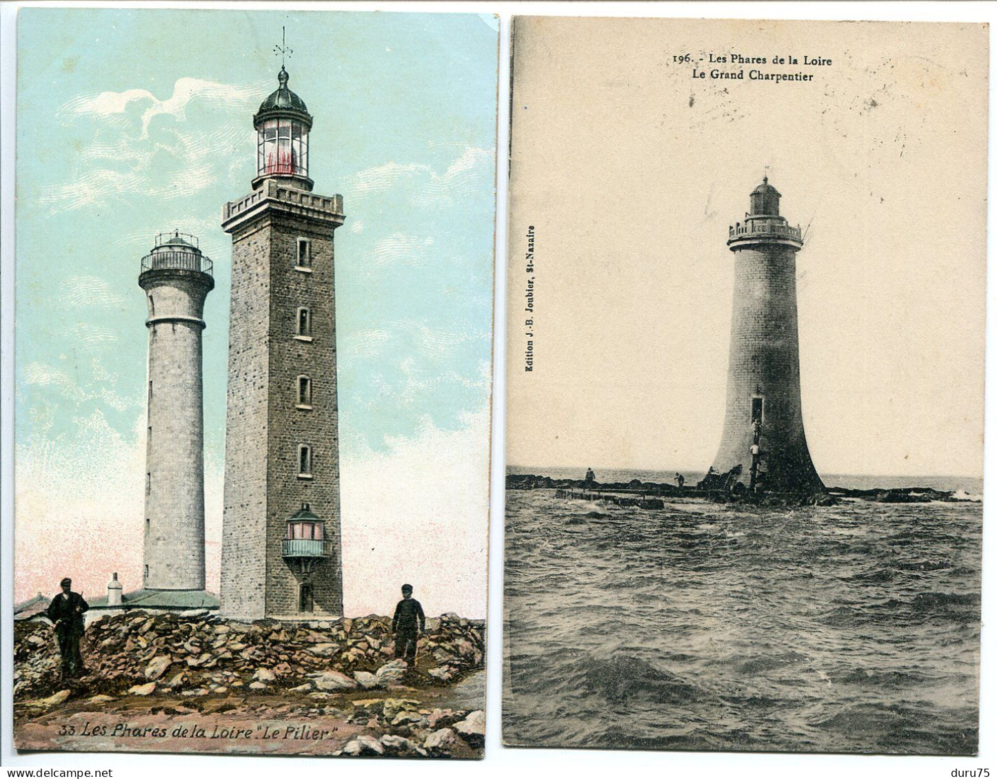 LOT 2 CPA * Les PHARES De La LOIRE Le Pilier (couleur Animée) & Phare Le Grand Charpentier Voyagé 1924 - Faros