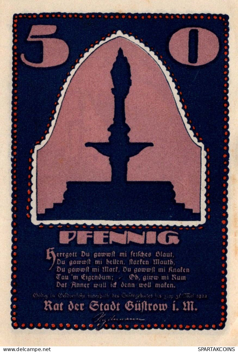 50 PFENNIG 1922 Stadt GÜSTROW Mecklenburg-Schwerin DEUTSCHLAND Notgeld #PG377 - [11] Emissions Locales