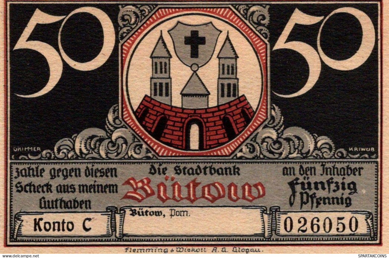 50 PFENNIG 1922 Stadt BÜTOW Pomerania UNC DEUTSCHLAND Notgeld Banknote #PC874 - [11] Local Banknote Issues