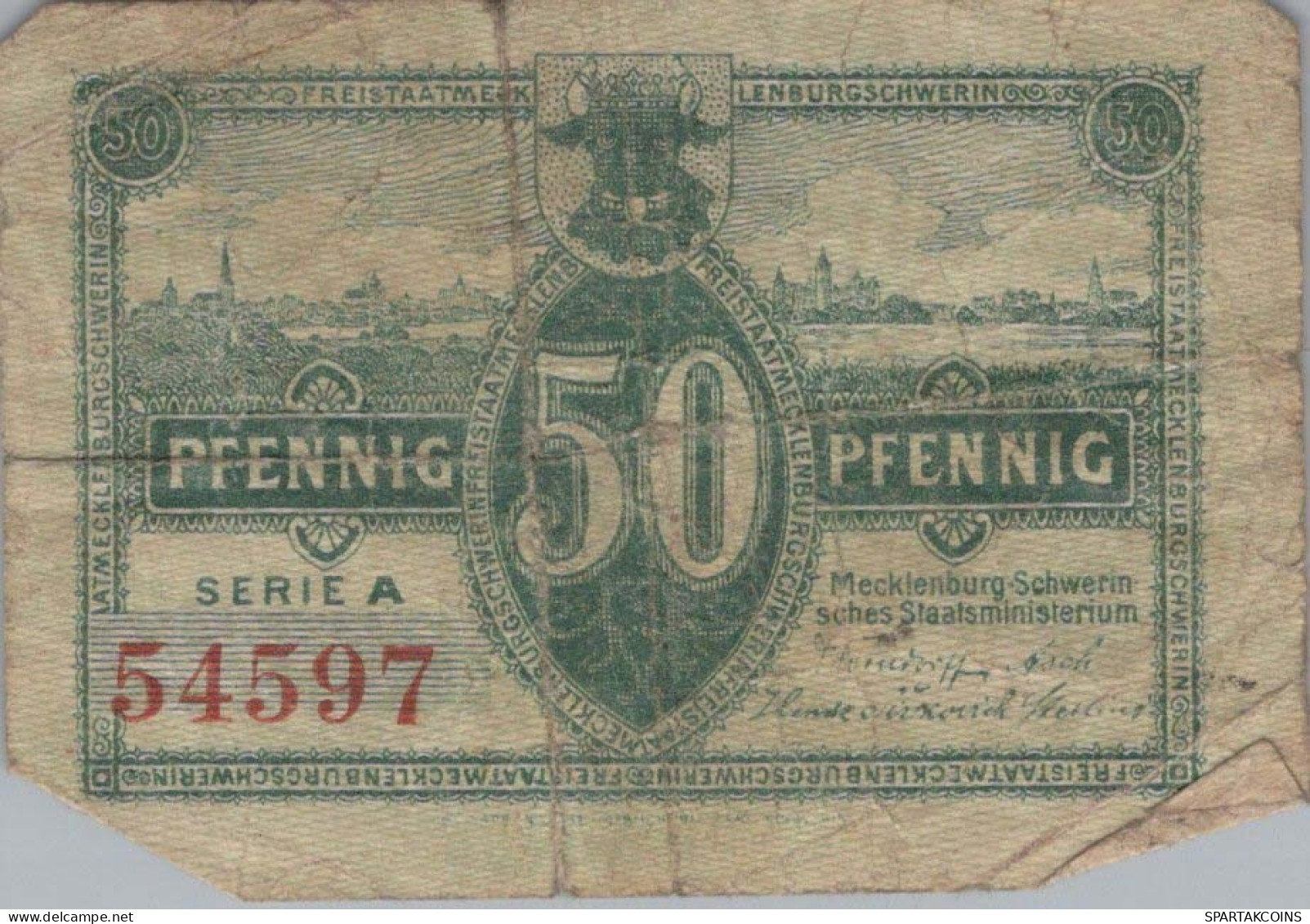 50 PFENNIG 1922 MECKLENBURG-SCHWERIN Mecklenburg-Schwerin DEUTSCHLAND #PG439 - [11] Local Banknote Issues