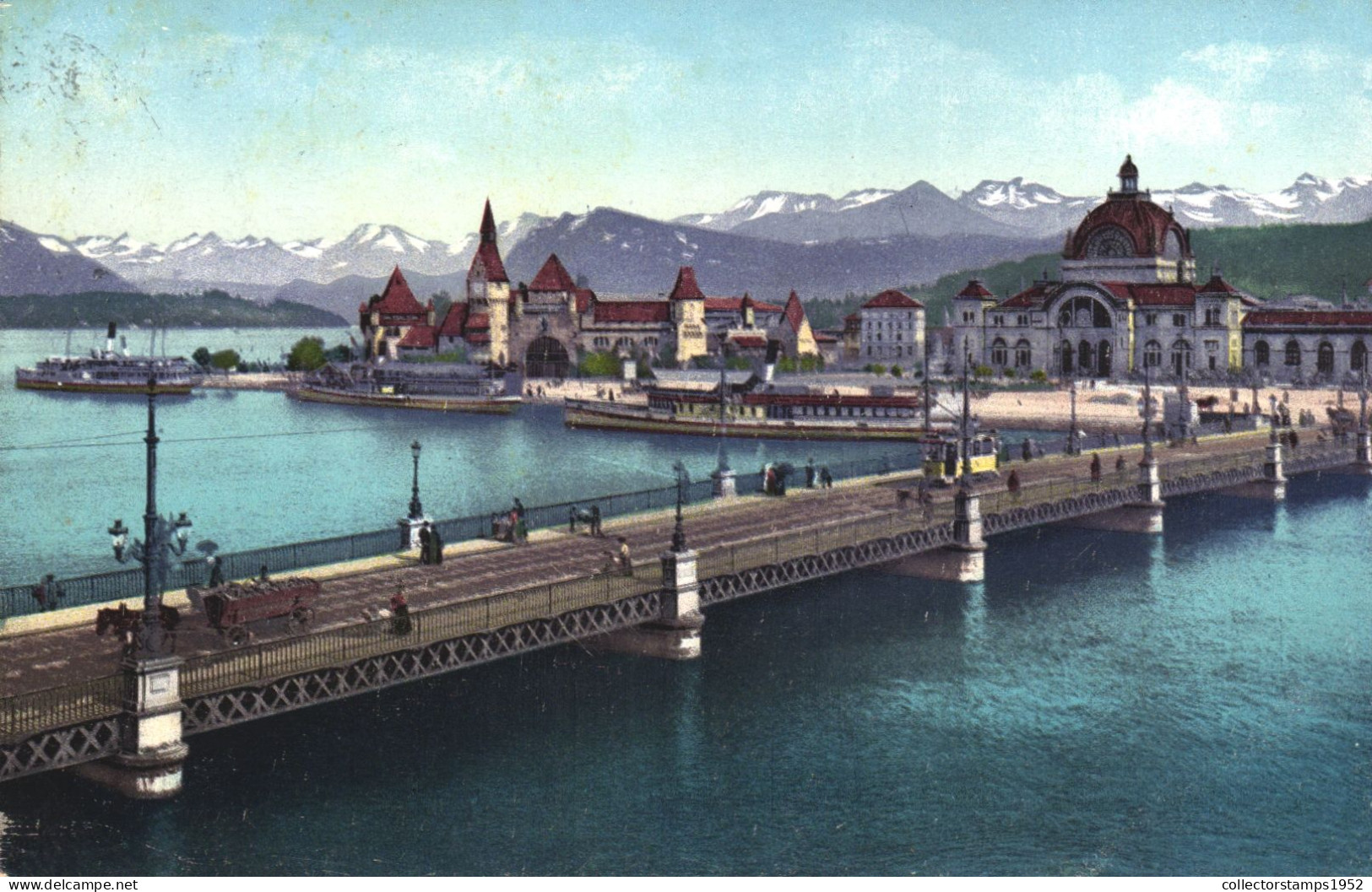 LUCERNE, MUSEUM, LAKE, BRIDGE, ARCHITECTURE, MOUNTAIN, CARRIAGE, HORSE, SWITZERLAND, POSTCARD - Lucerna