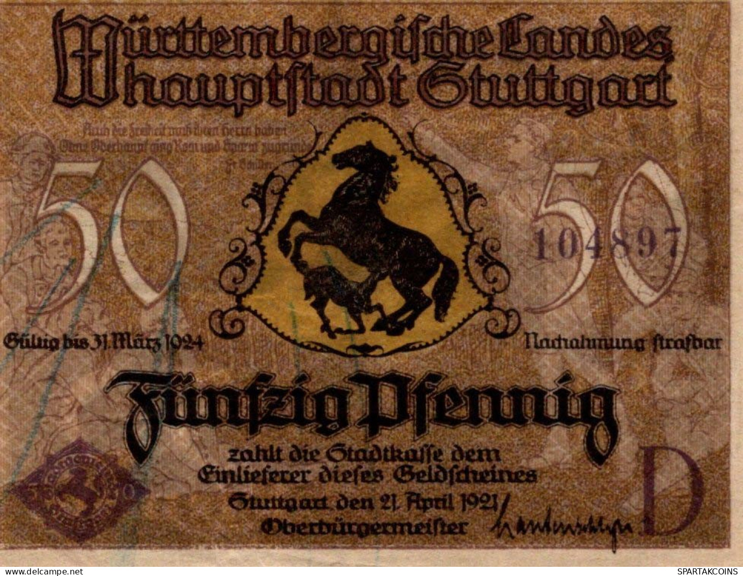 50 PFENNIG 1921 Stadt STUTTGART Württemberg UNC DEUTSCHLAND Notgeld #PC444 - [11] Local Banknote Issues