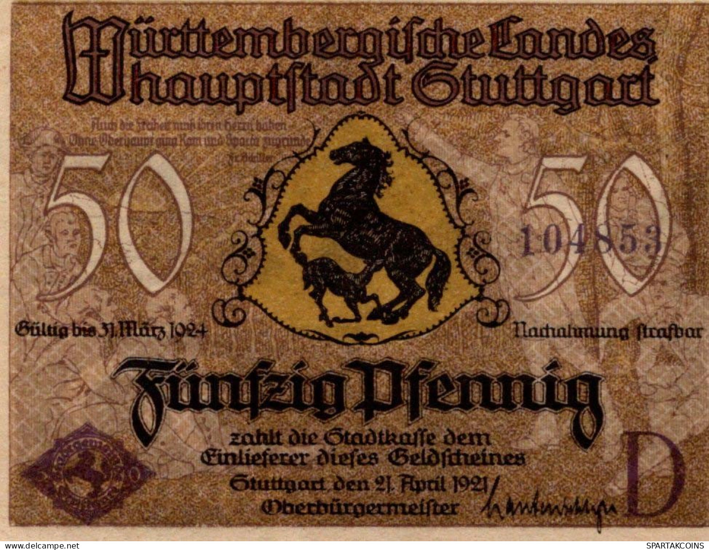 50 PFENNIG 1921 Stadt STUTTGART Württemberg UNC DEUTSCHLAND Notgeld #PC443 - [11] Local Banknote Issues