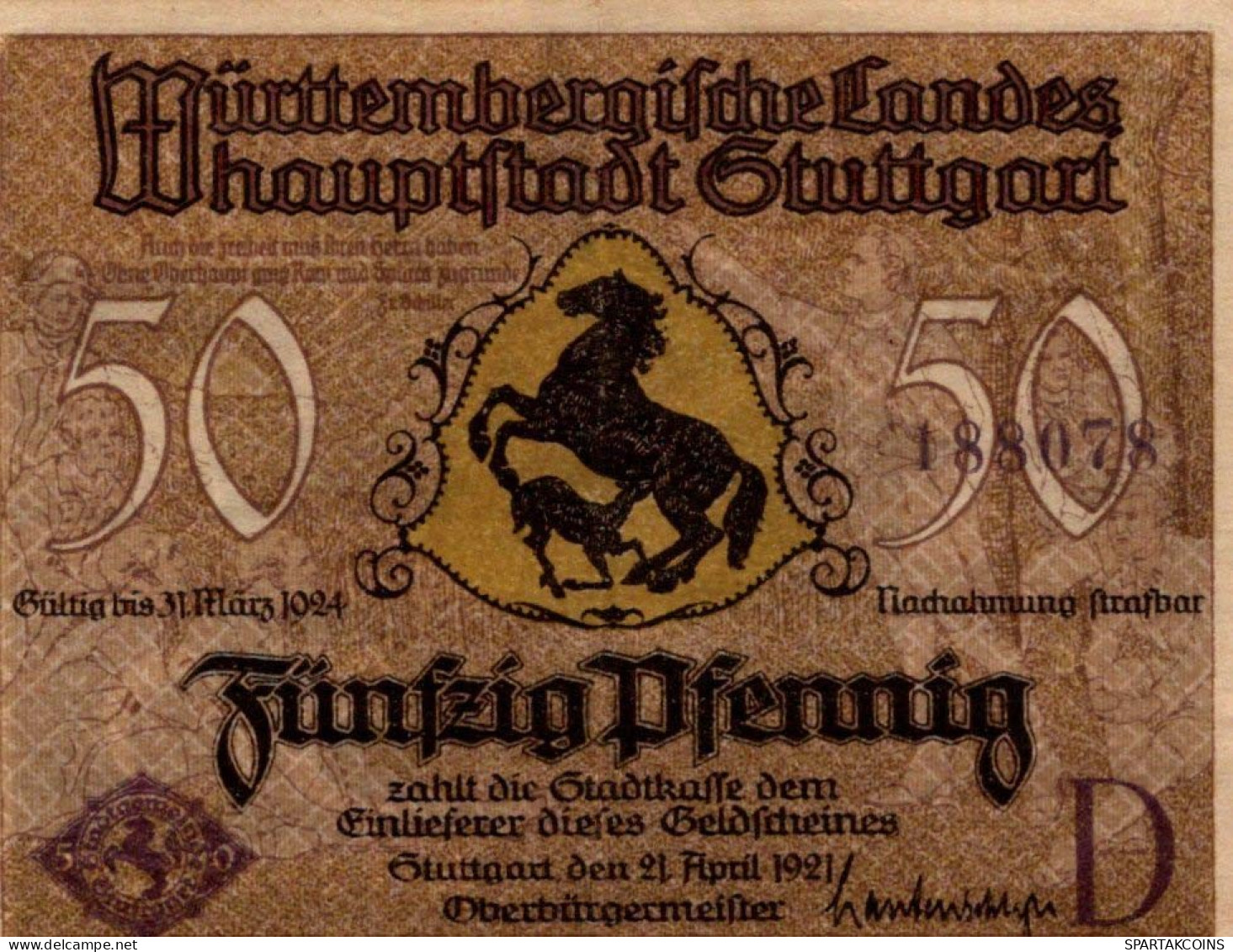 50 PFENNIG 1921 Stadt STUTTGART Württemberg UNC DEUTSCHLAND Notgeld #PC441 - Lokale Ausgaben