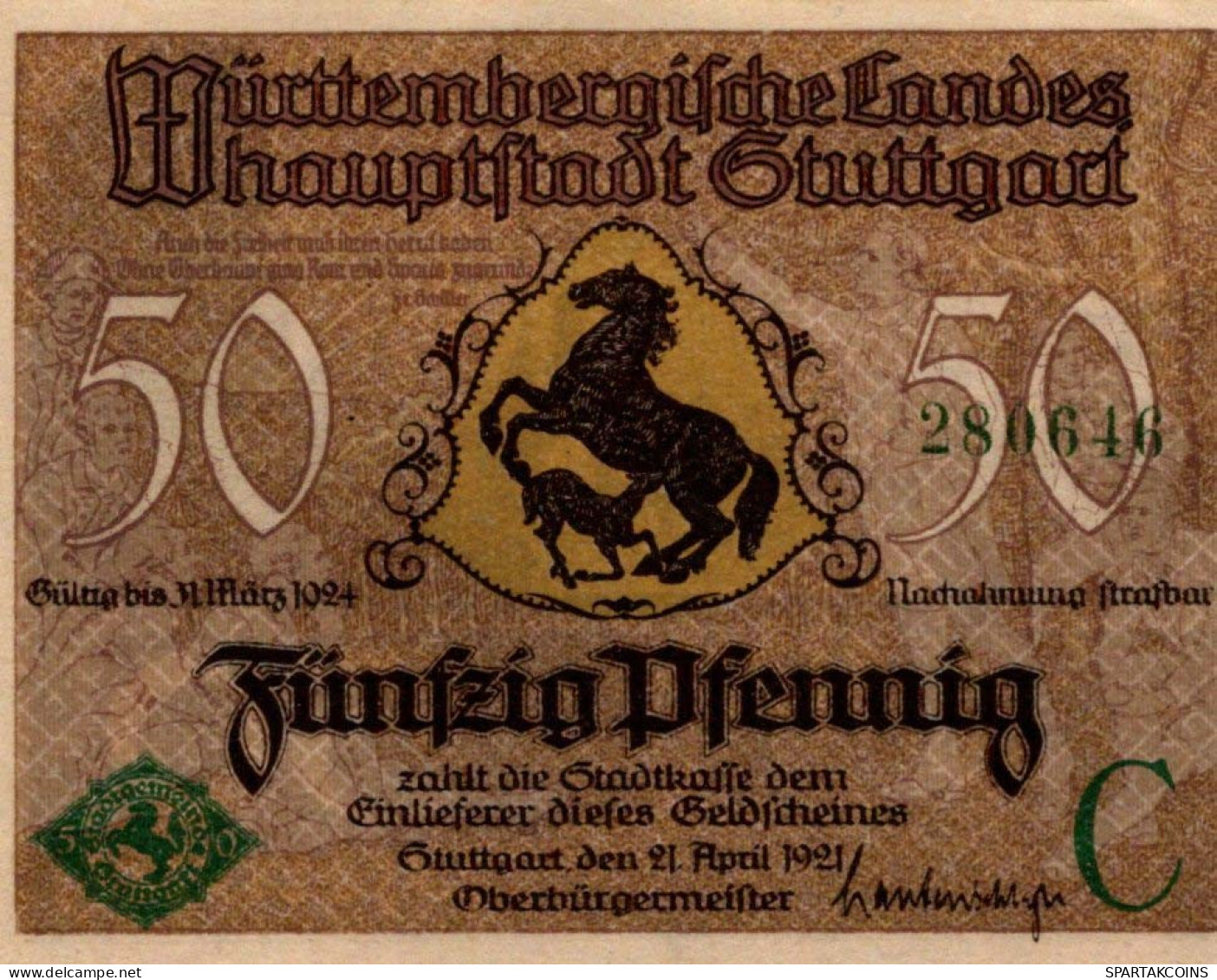 50 PFENNIG 1921 Stadt STUTTGART Württemberg UNC DEUTSCHLAND Notgeld #PC438 - Lokale Ausgaben