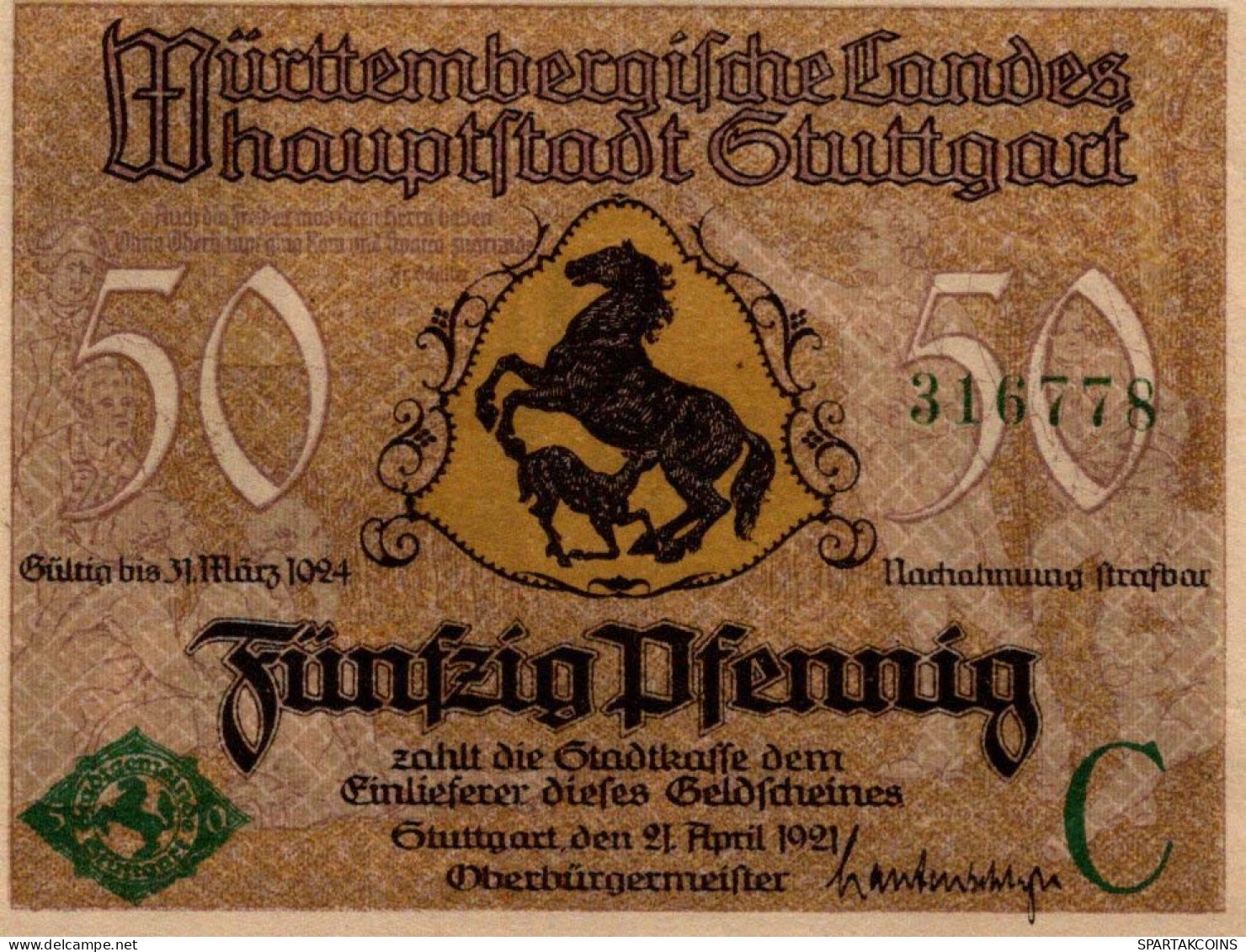 50 PFENNIG 1921 Stadt STUTTGART Württemberg UNC DEUTSCHLAND Notgeld #PC432 - [11] Local Banknote Issues