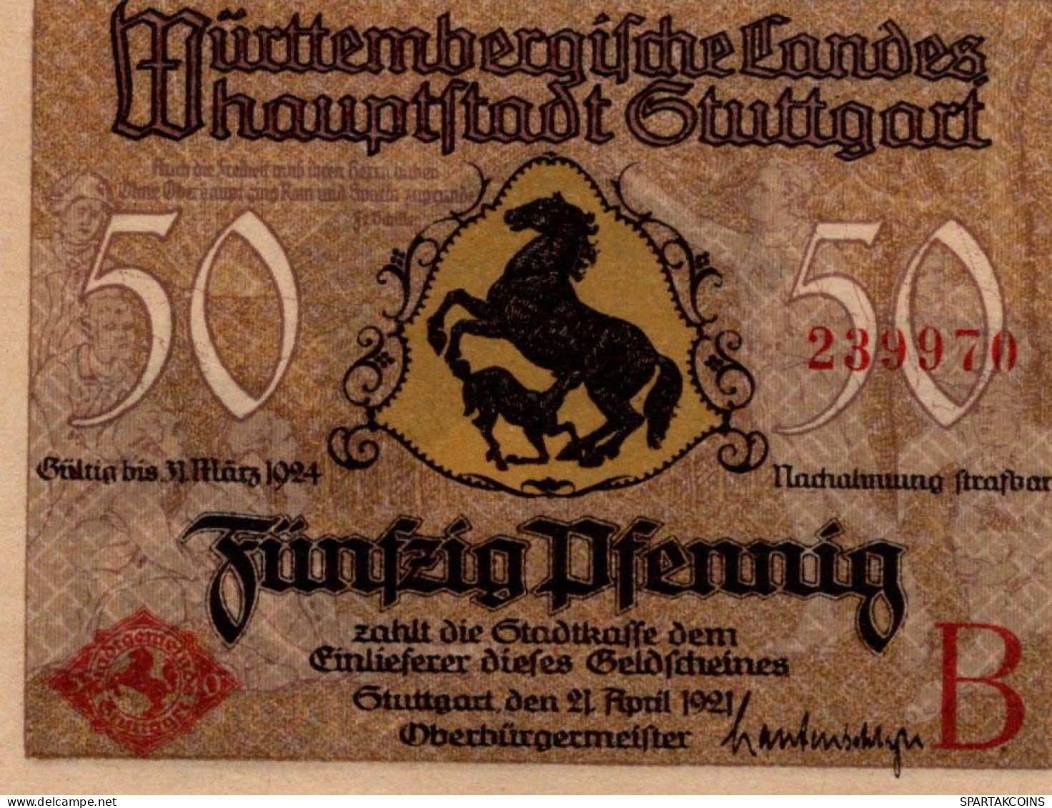 50 PFENNIG 1921 Stadt STUTTGART Württemberg UNC DEUTSCHLAND Notgeld #PC419 - [11] Local Banknote Issues