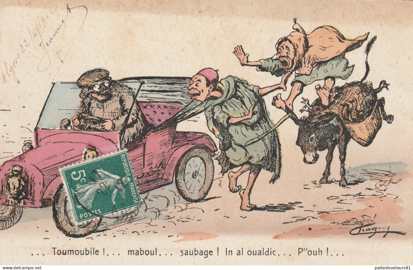 CPA Automobile Voiture Véhicule Ane Baudet Donkey Esel Ezel Personnage Arabe Algérie Illustrateur CHAGNY - Chagny