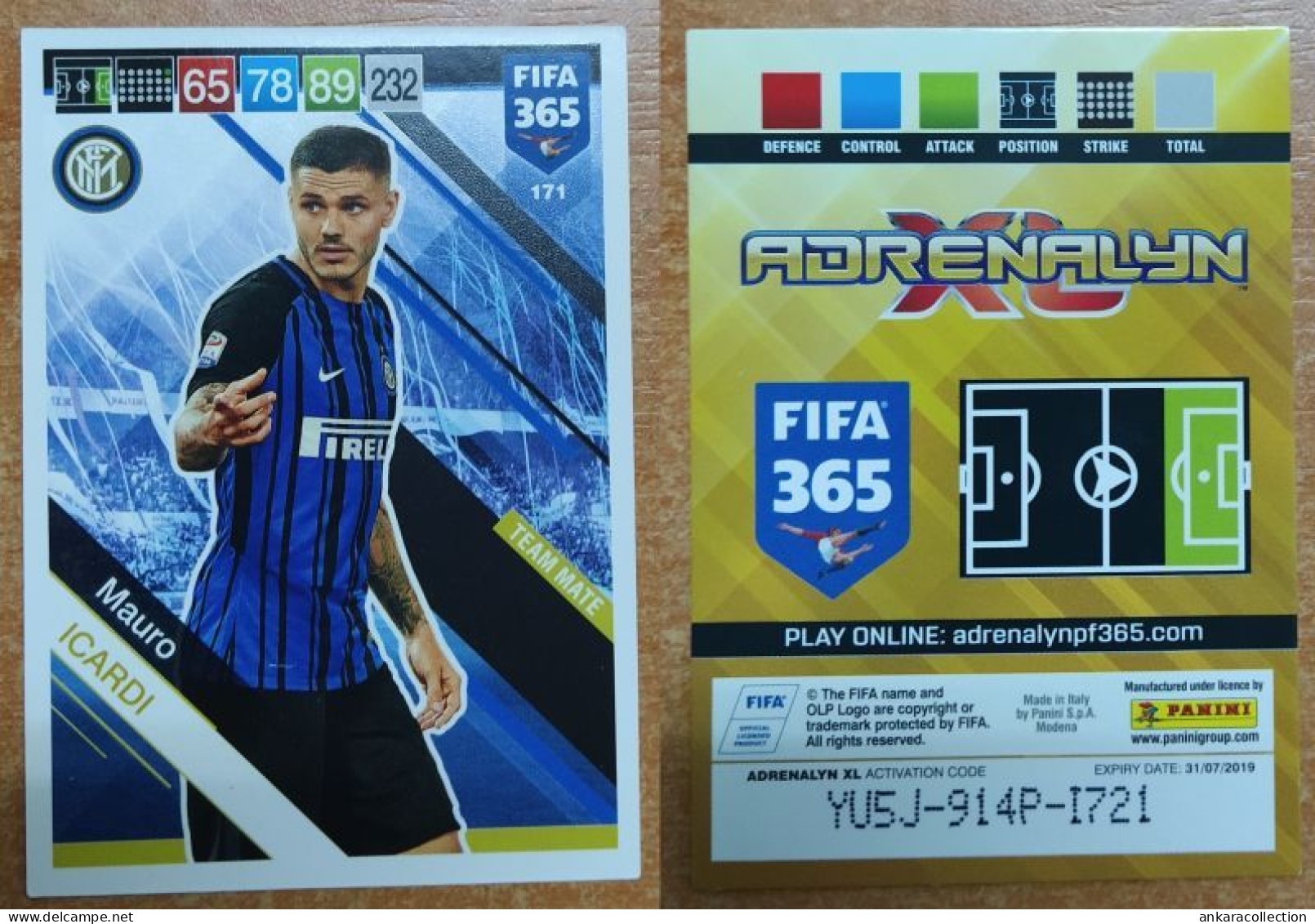 AC - 171 MAURO ICARDI  INTER MILAN  TEAM MATE  PANINI FIFA 365 2019 ADRENALYN TRADING CARD - Trading-Karten